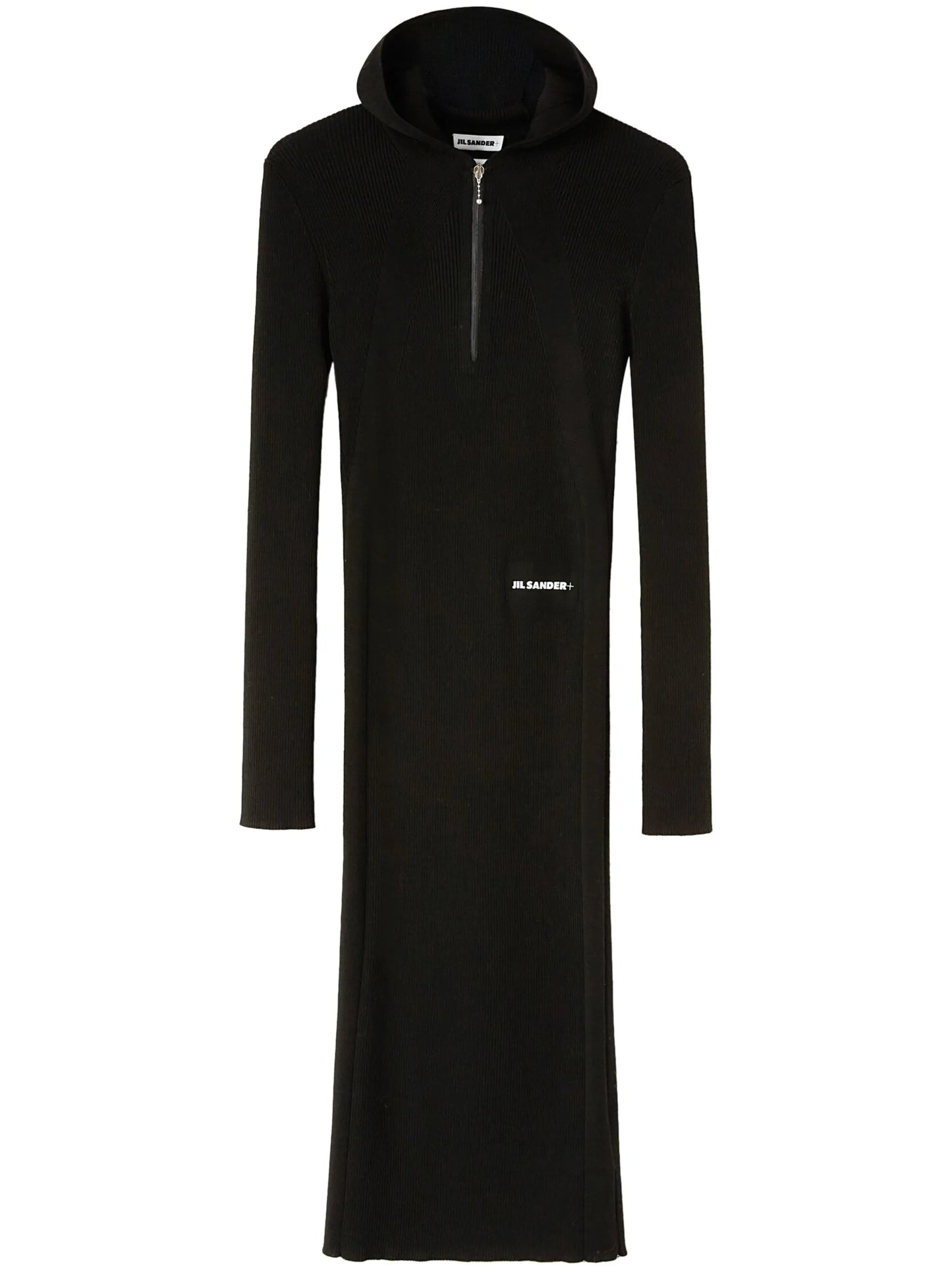 ribbed-knit hooded midi dress