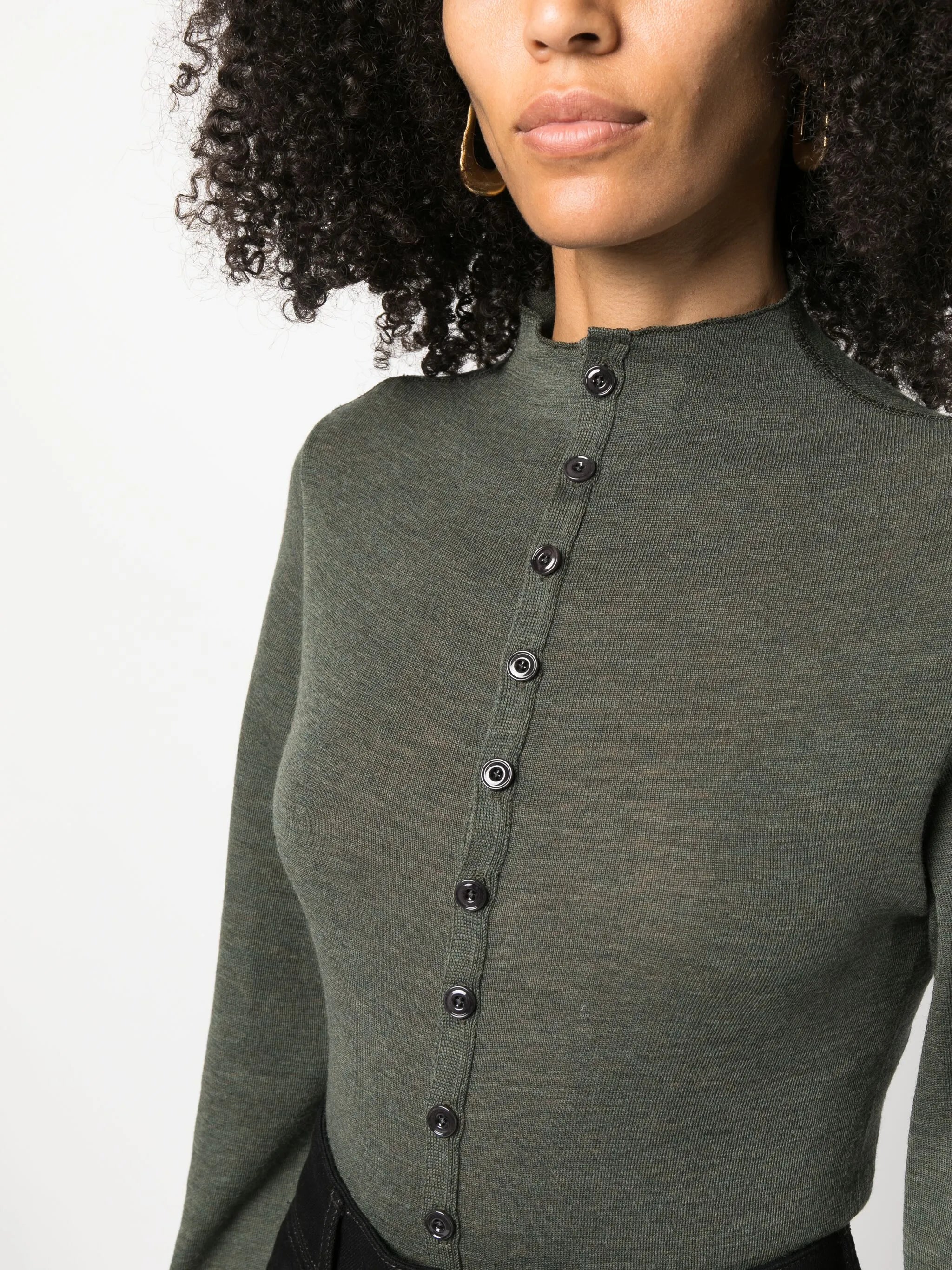 high-neck wool cardigan
