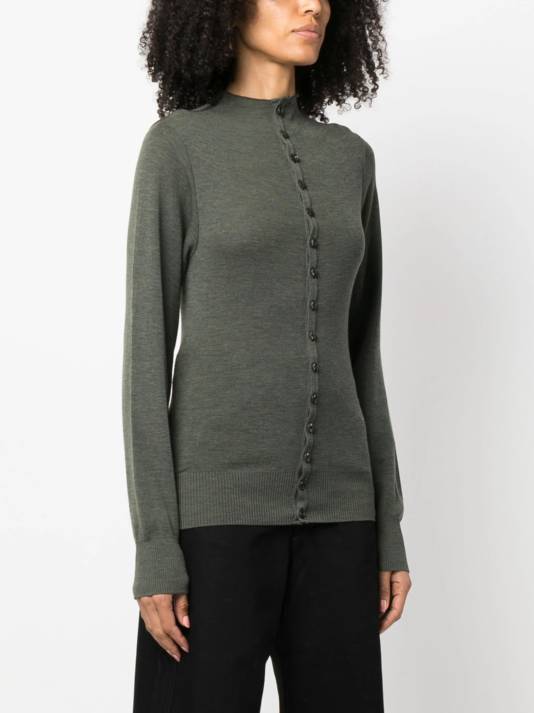 high-neck wool cardigan