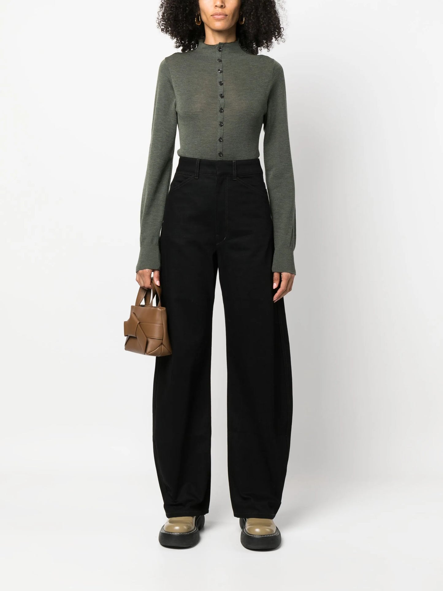 high-neck wool cardigan