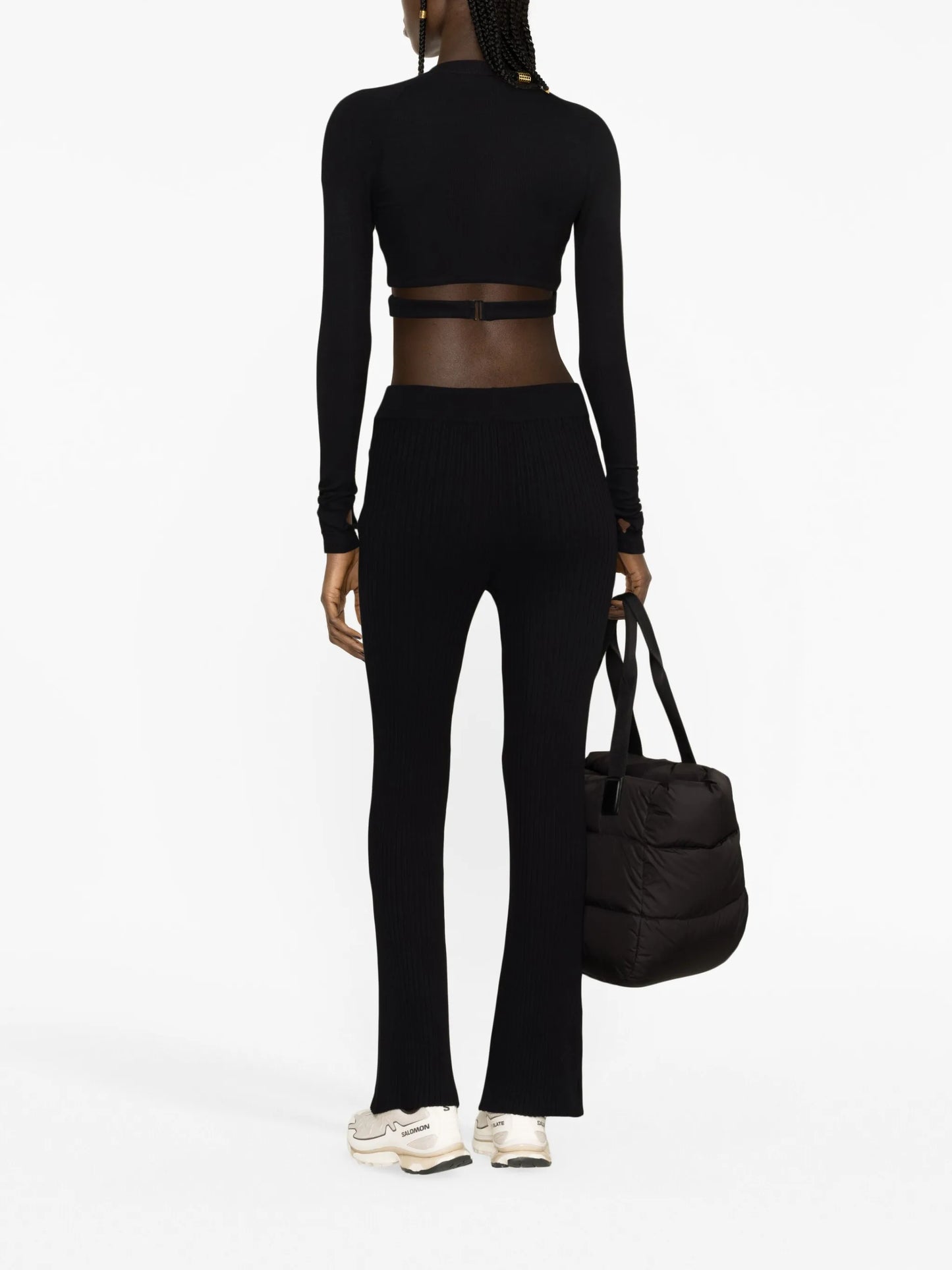 ribbed-knit flared trousers