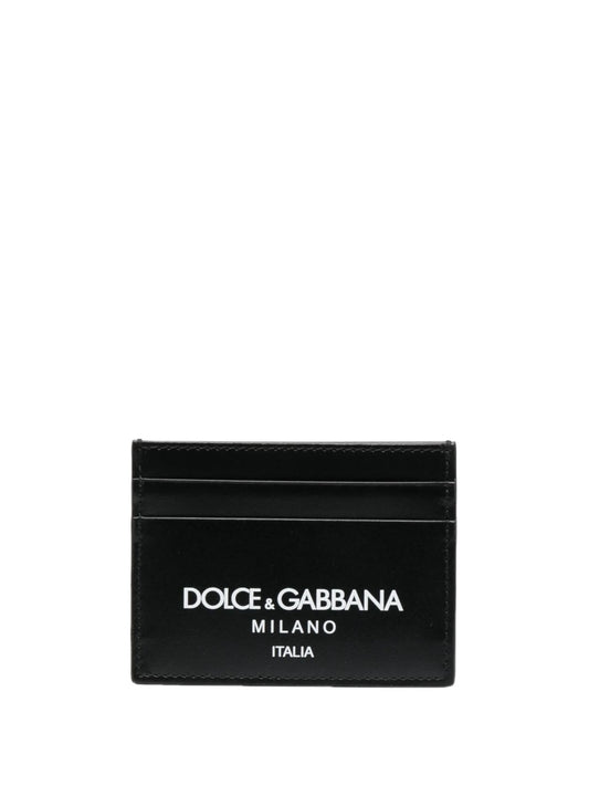 logo-print leather card holder