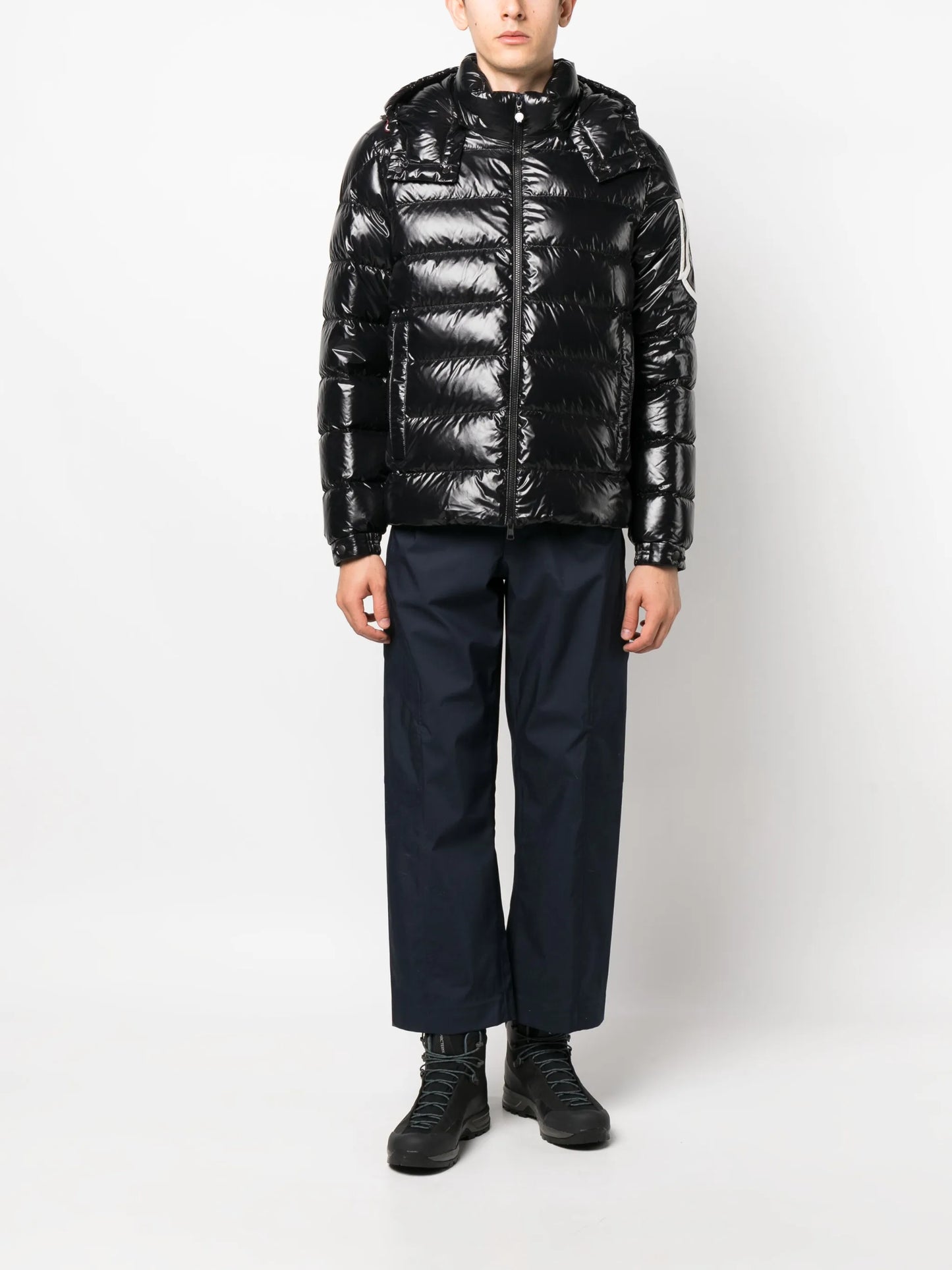 logo-patch hooded down jacket