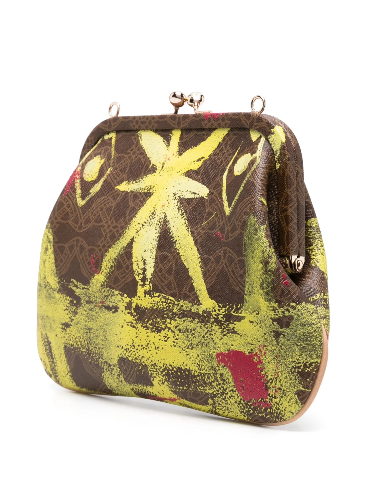 graphic-print leather clutch bag