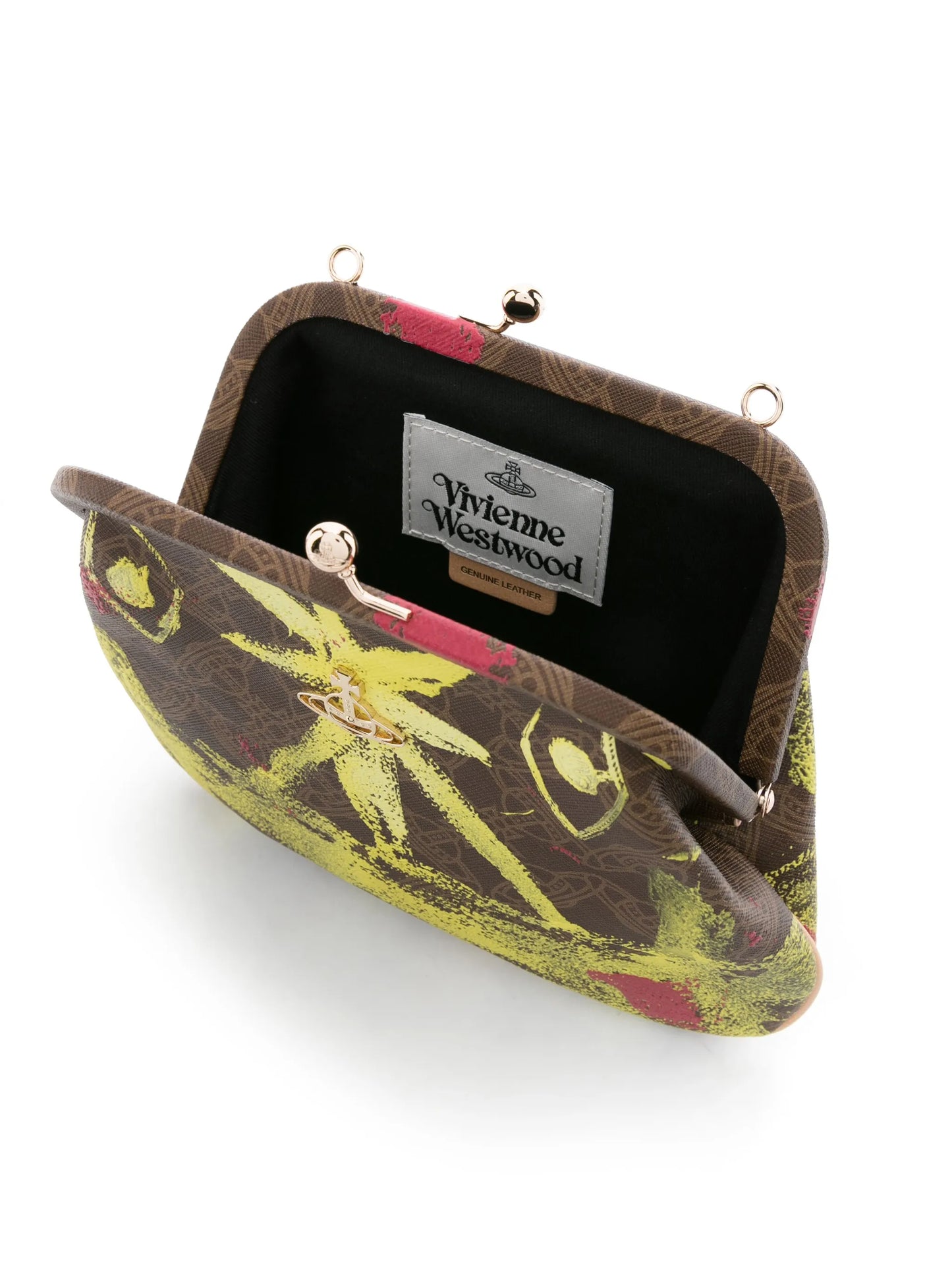 graphic-print leather clutch bag