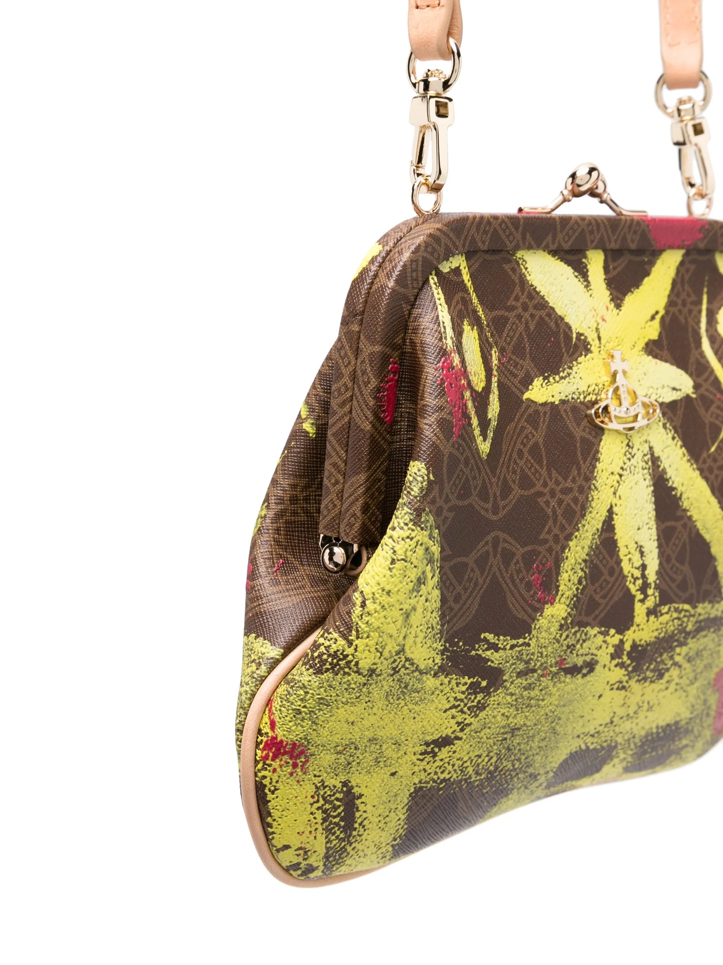 graphic-print leather clutch bag
