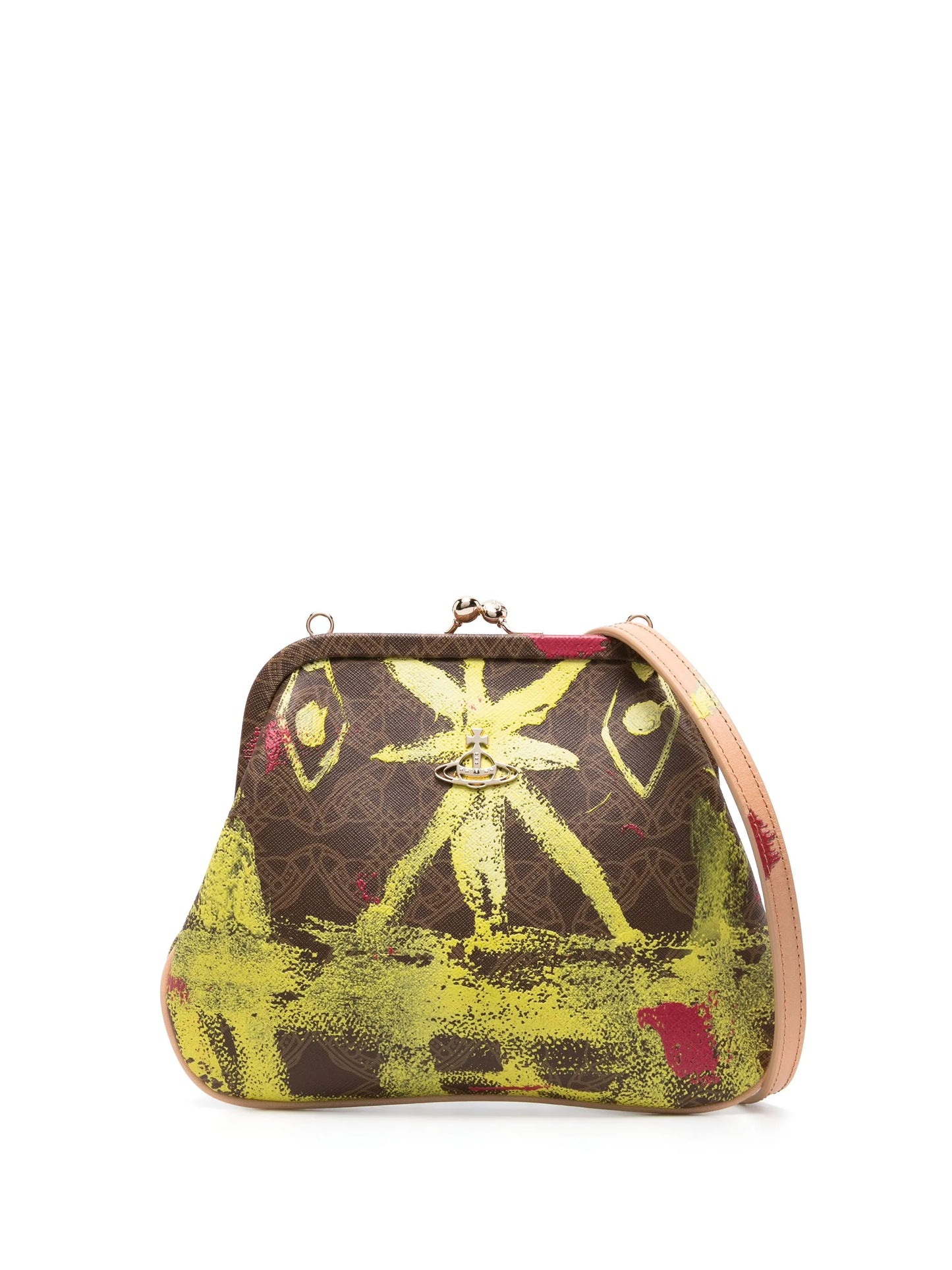 graphic-print leather clutch bag
