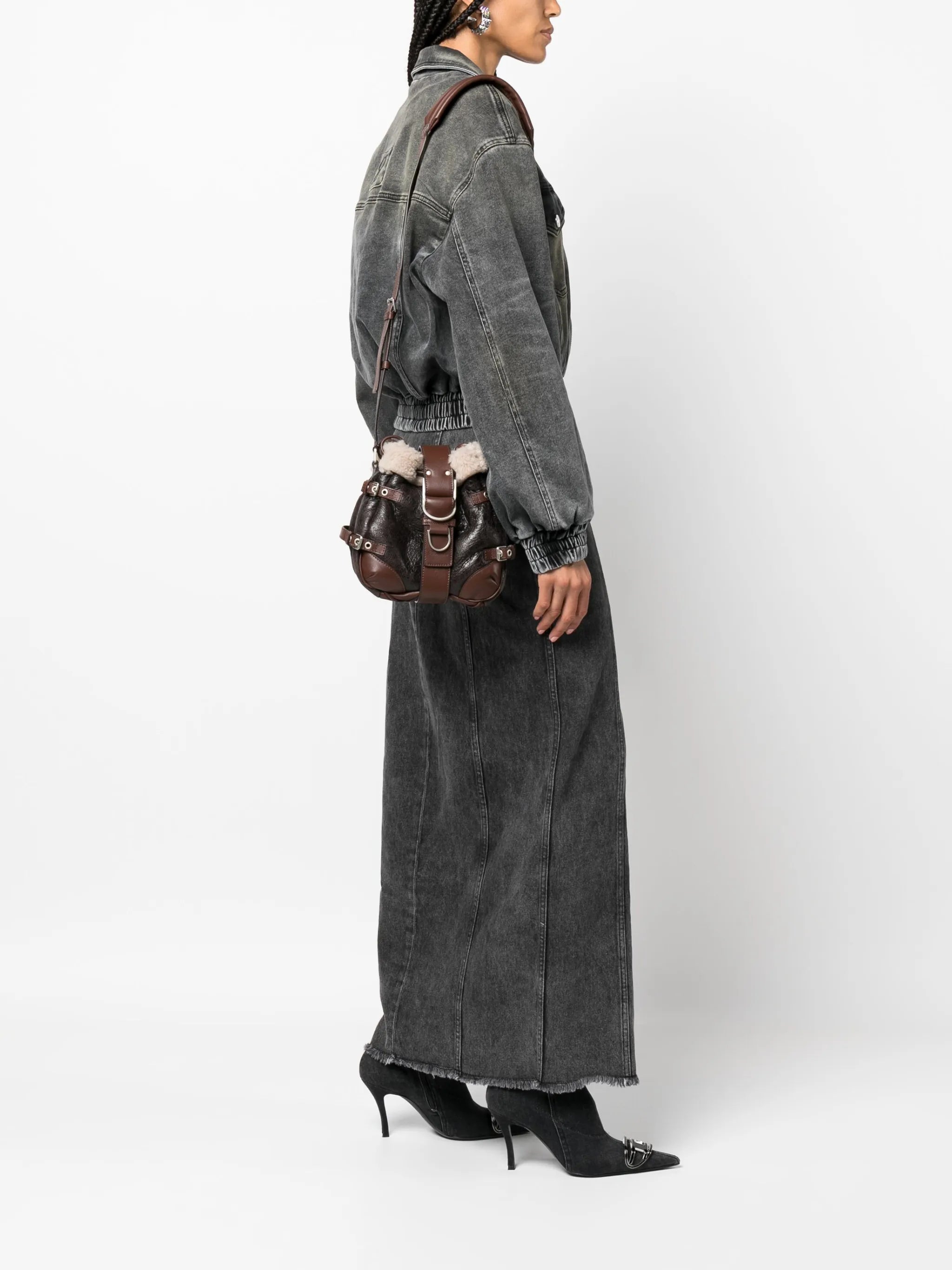leather belt-embellished bucket bag