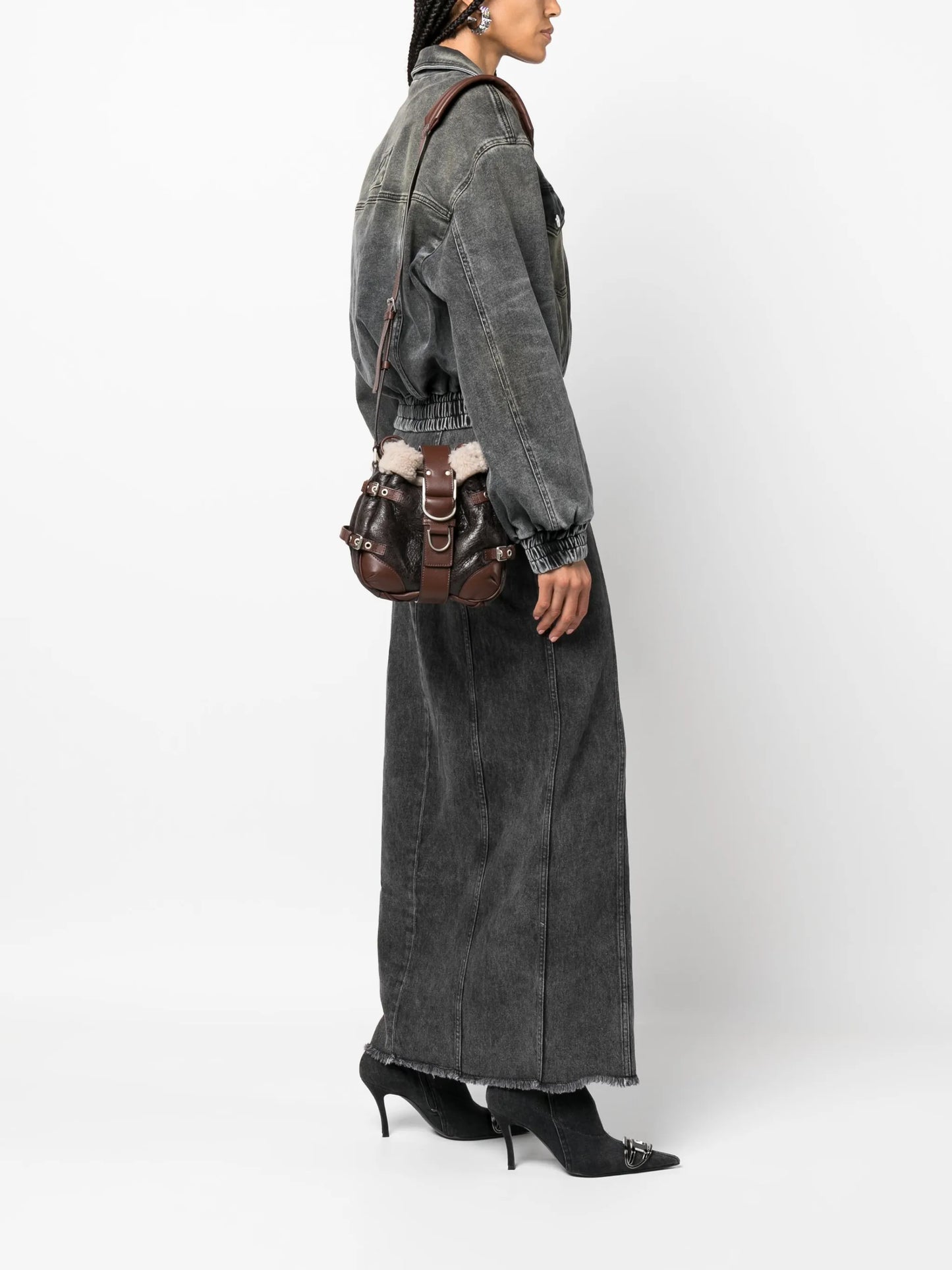 leather belt-embellished bucket bag
