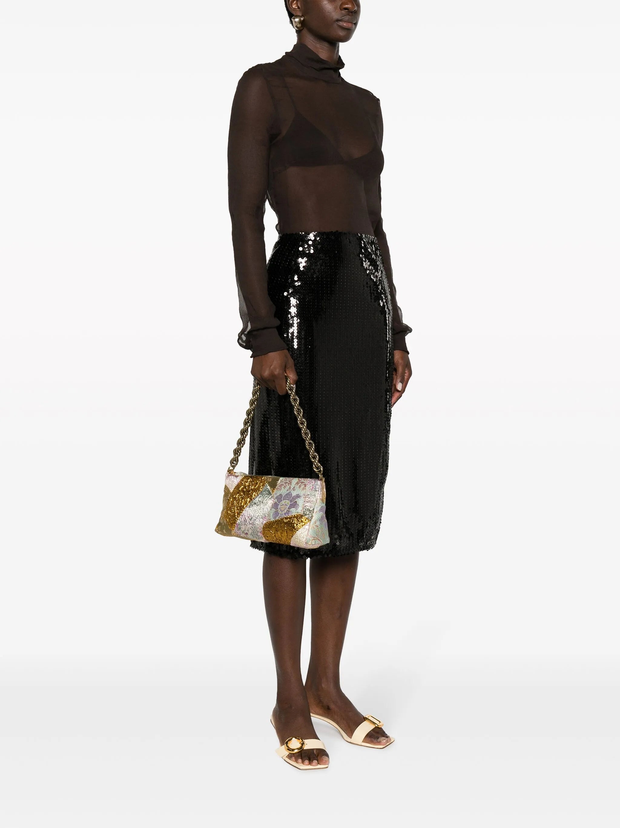 patchwork jacquard shoulder bag