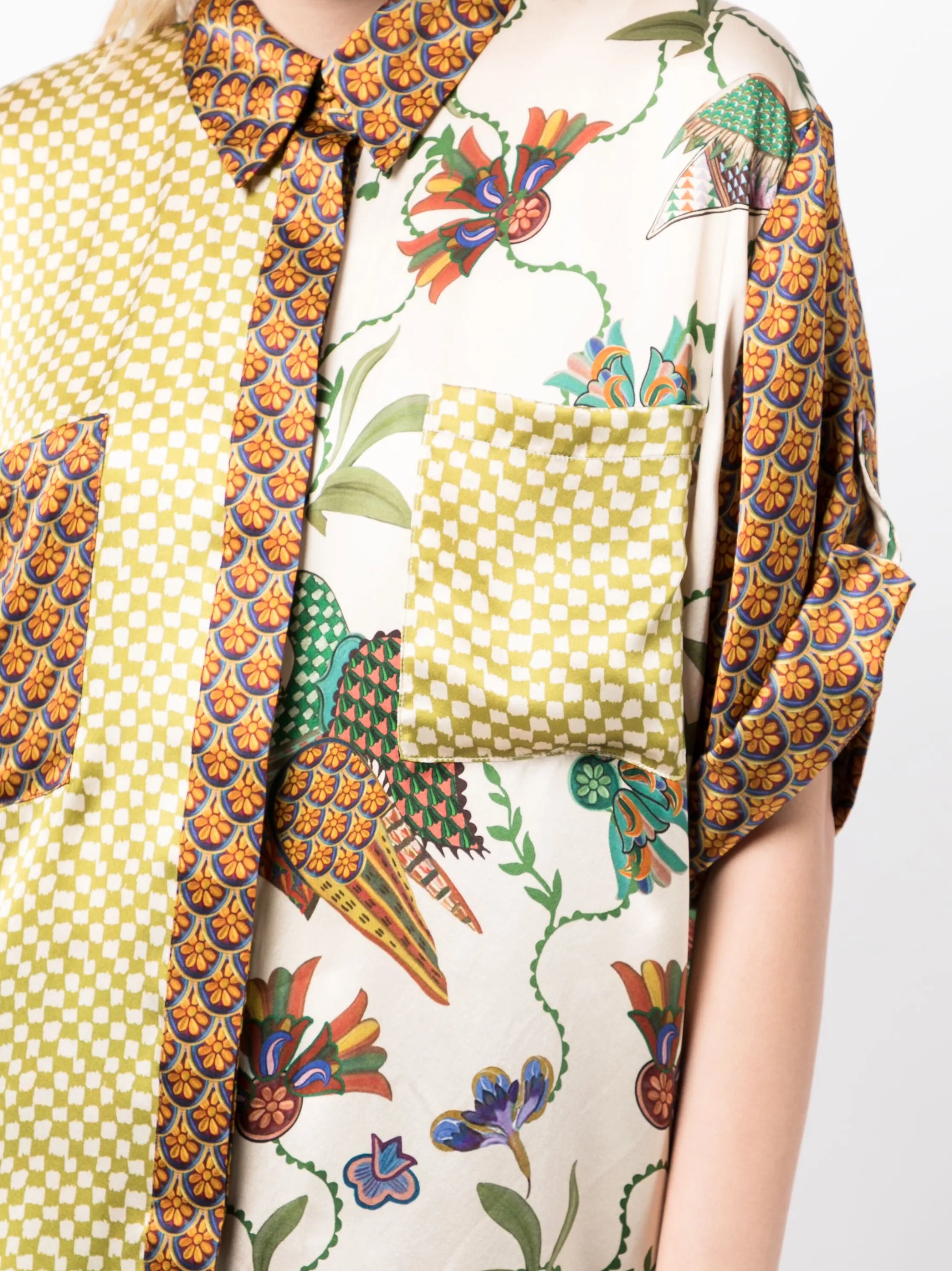 Birdie spliced mix-print shirt