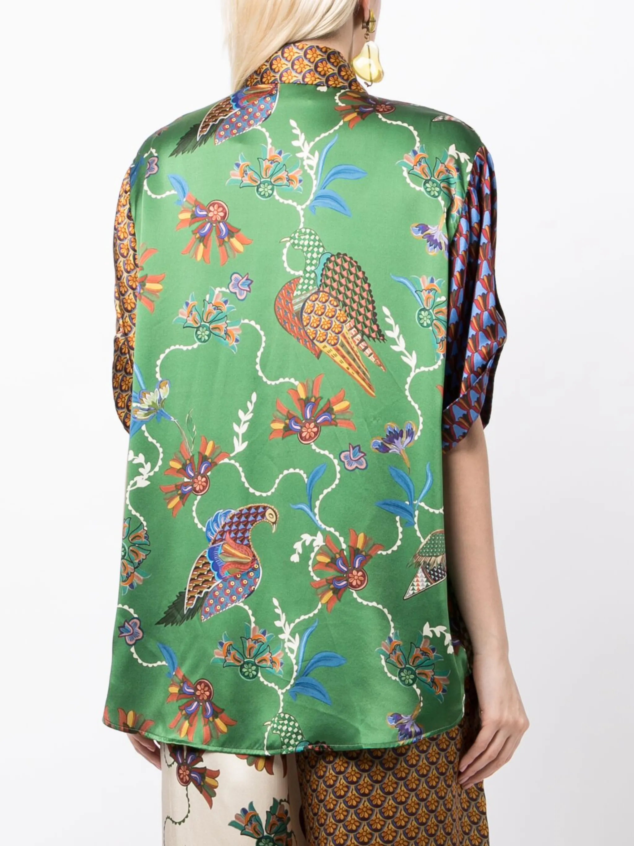 Birdie spliced mix-print shirt