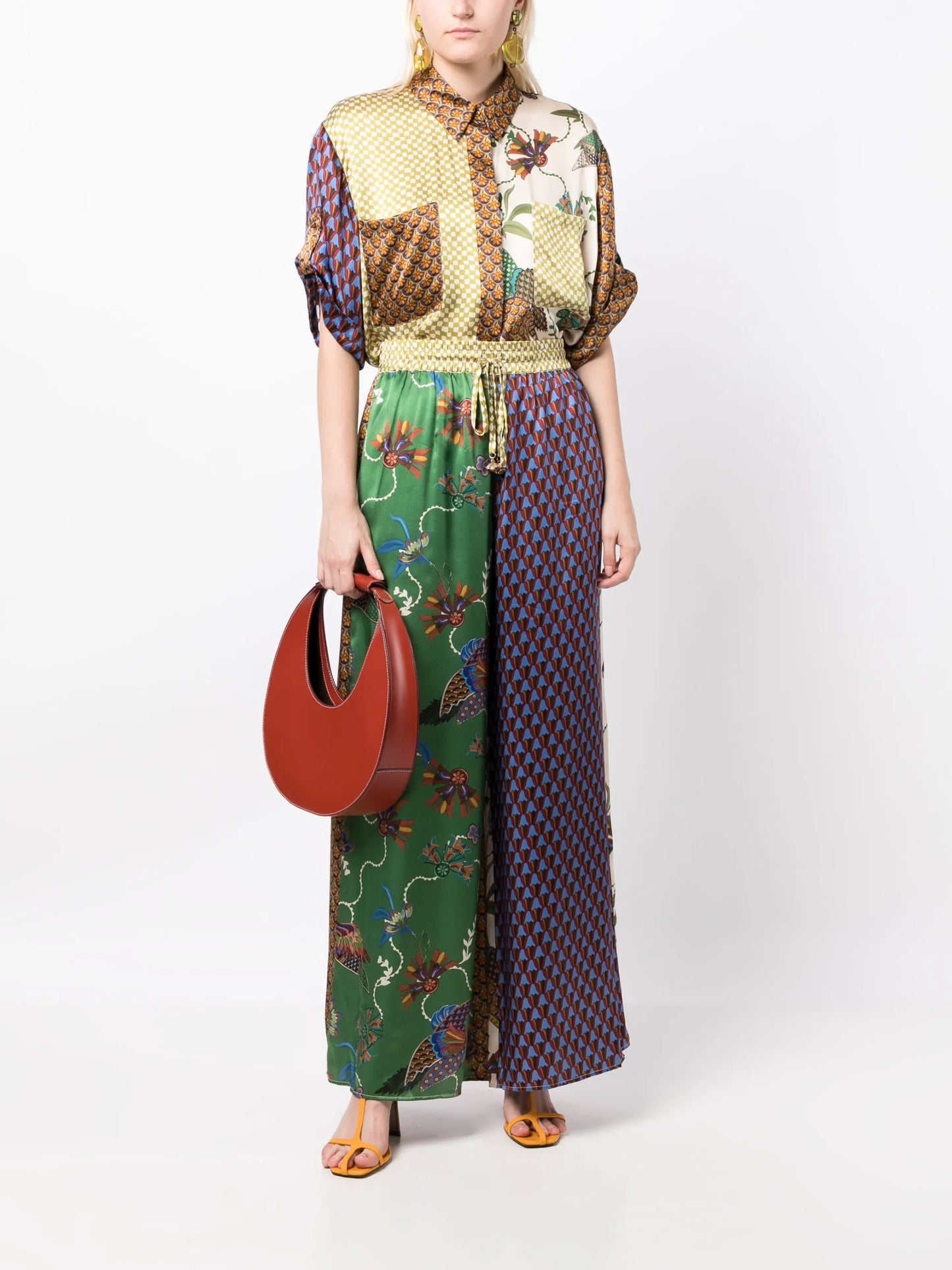 Birdie spliced mix-print shirt