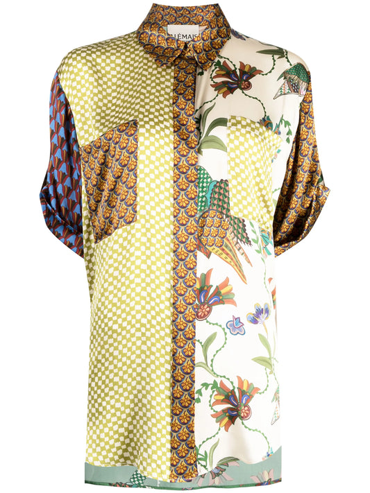 Birdie spliced mix-print shirt