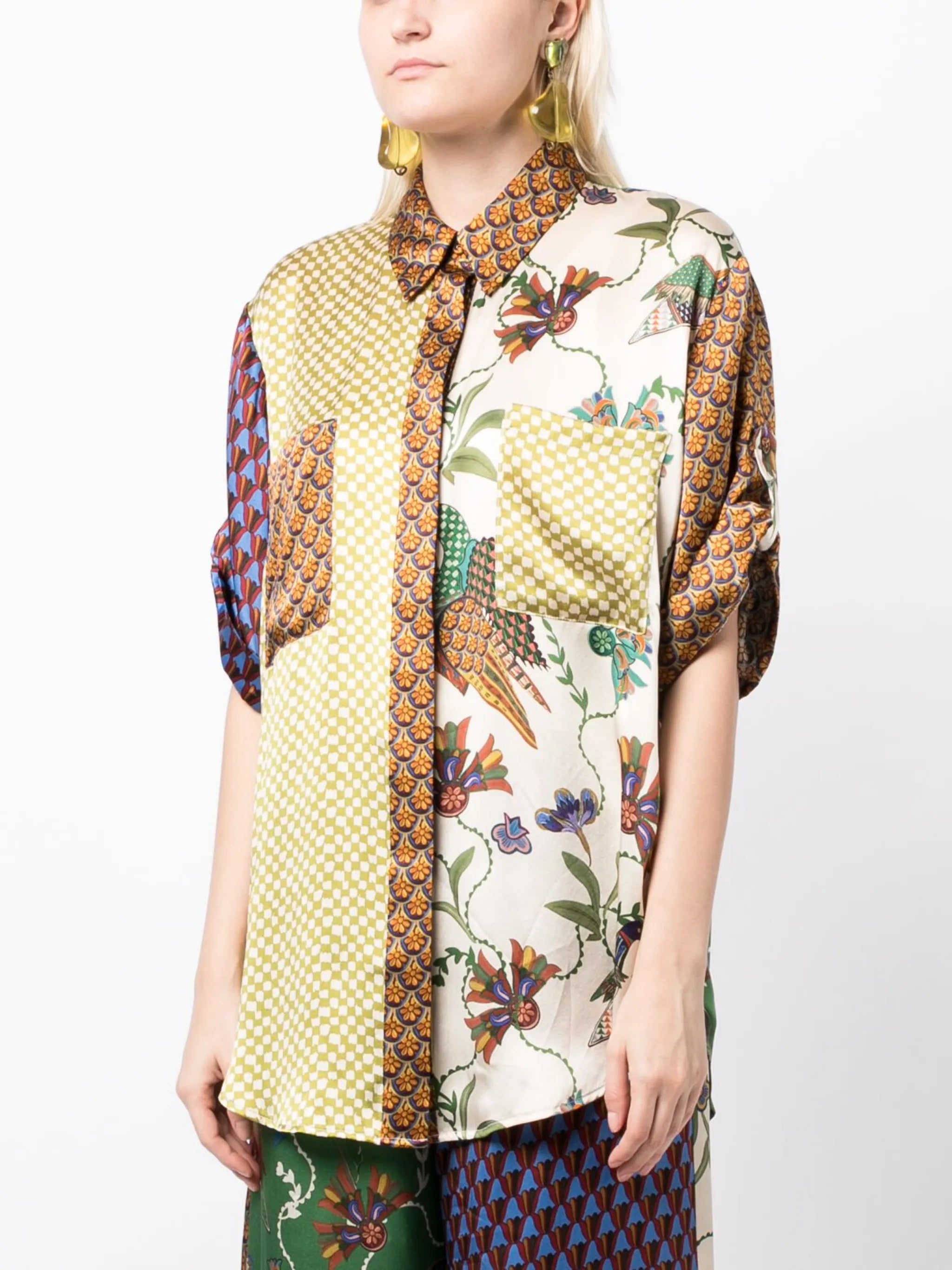 Birdie spliced mix-print shirt