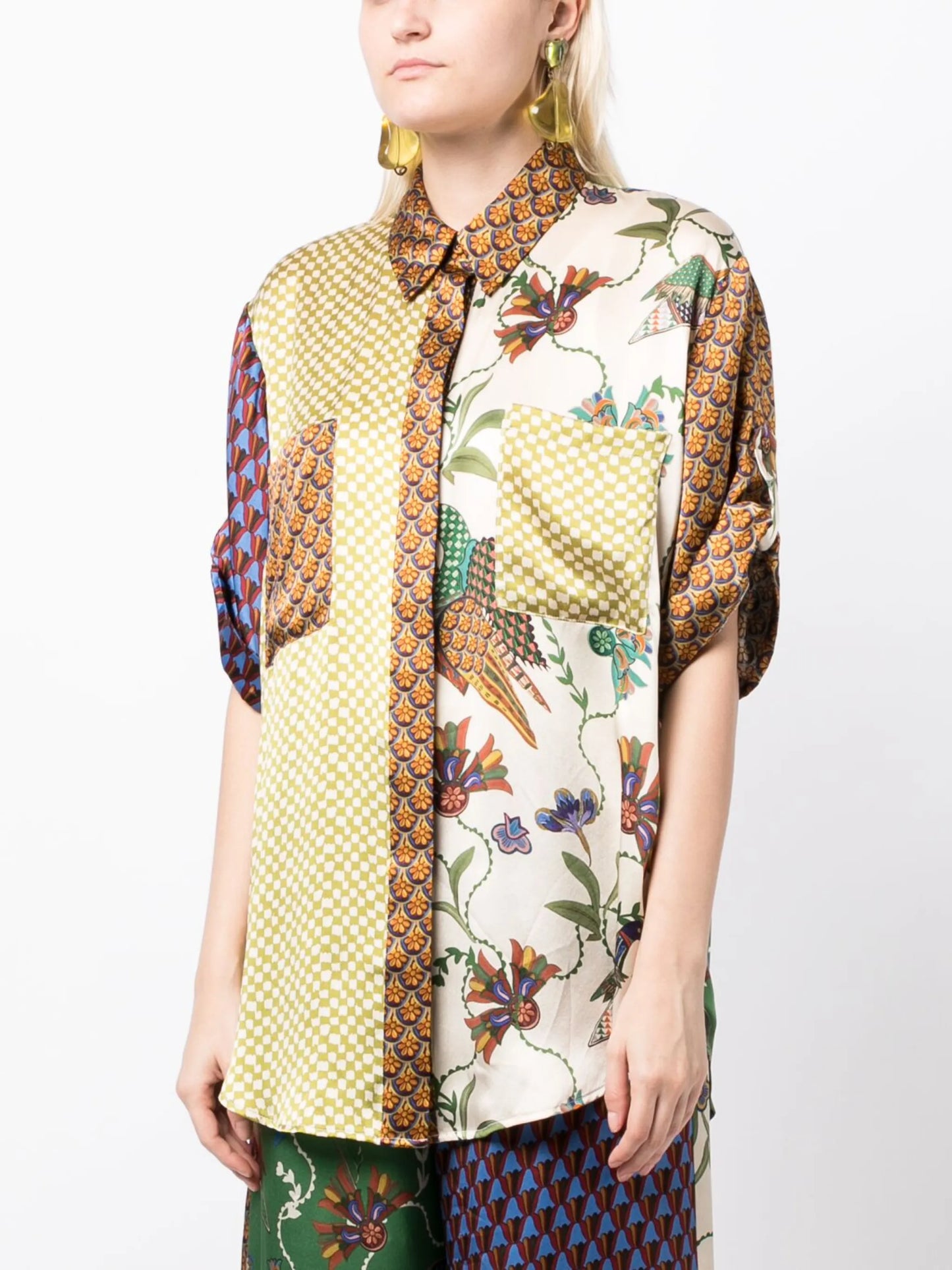 Birdie spliced mix-print shirt