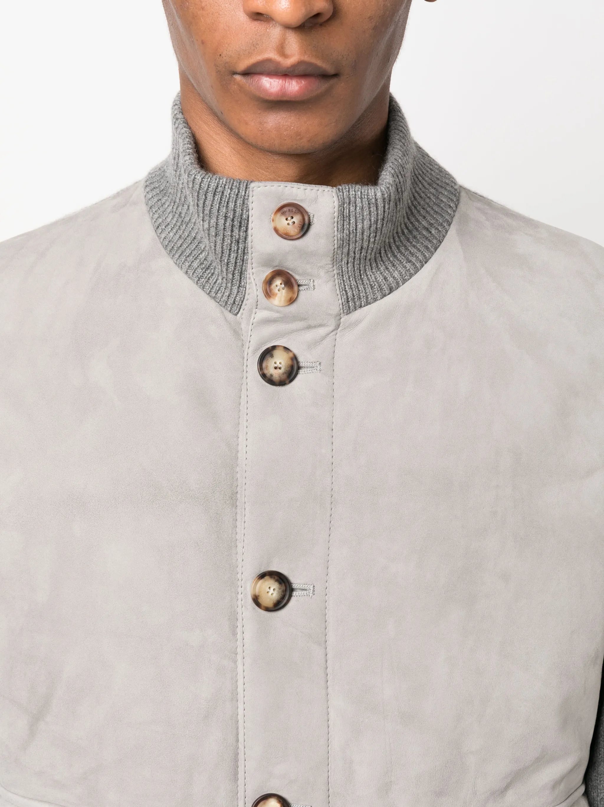 panelled suede-cashmere jacket