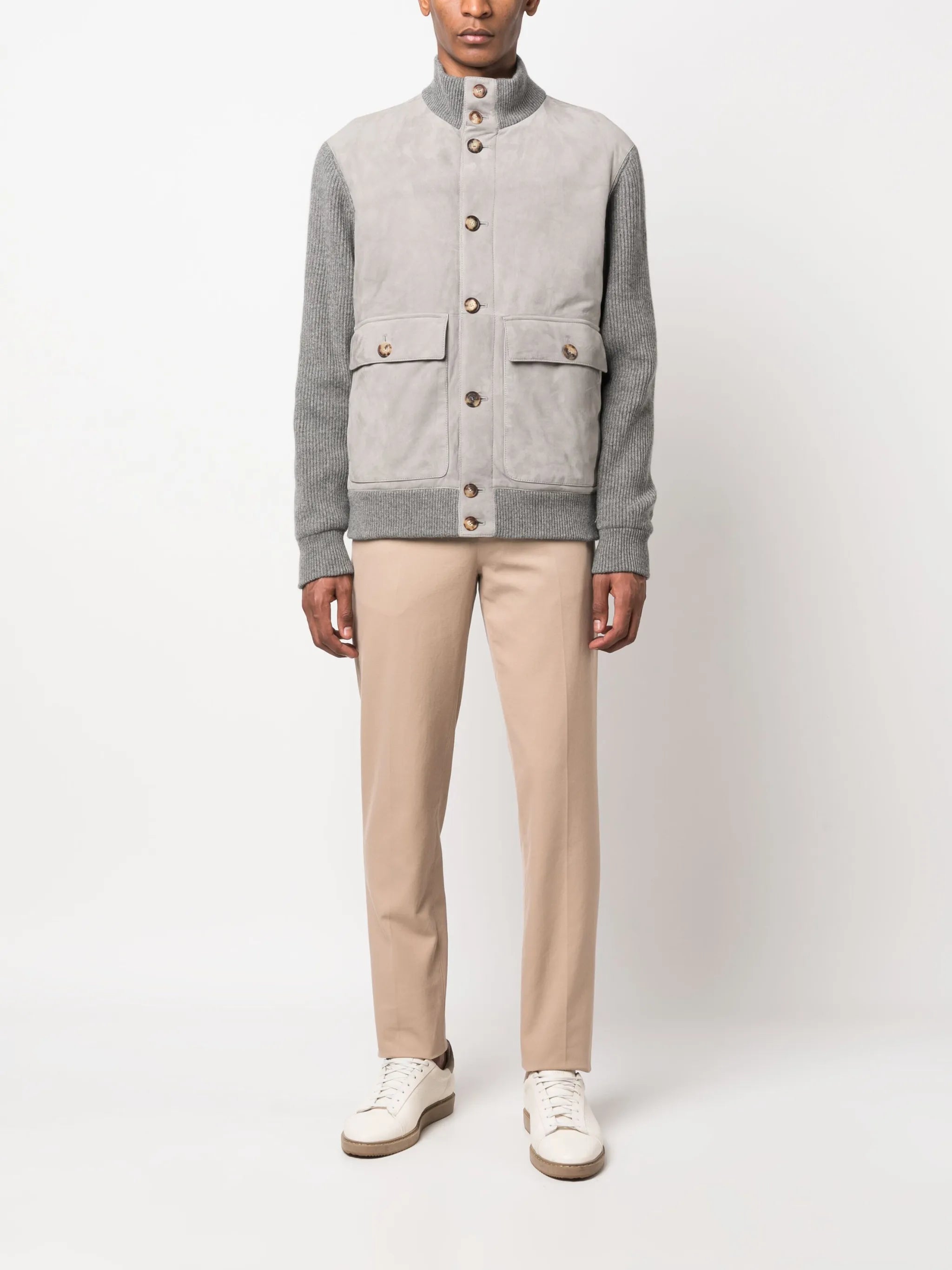 panelled suede-cashmere jacket