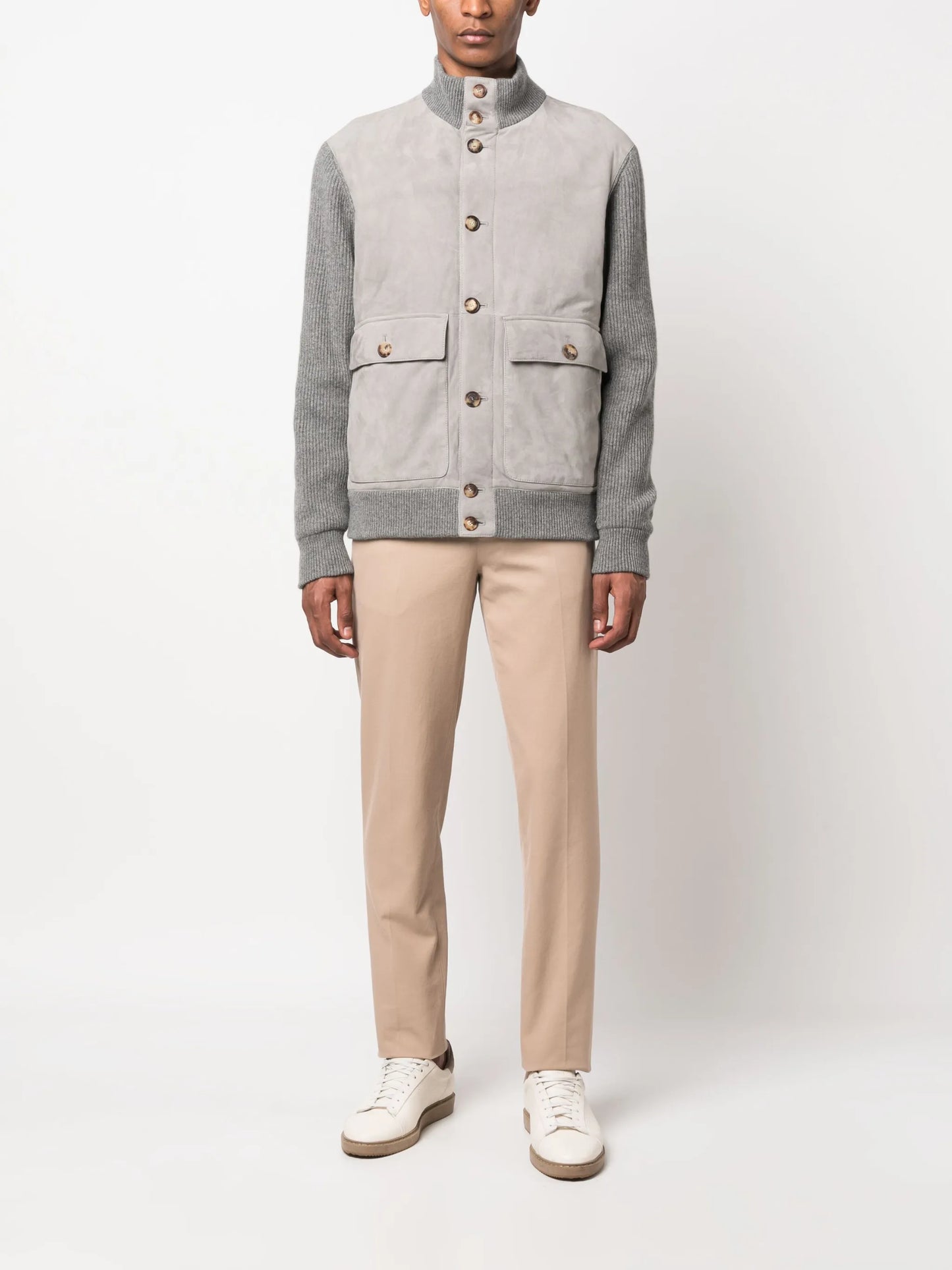 panelled suede-cashmere jacket