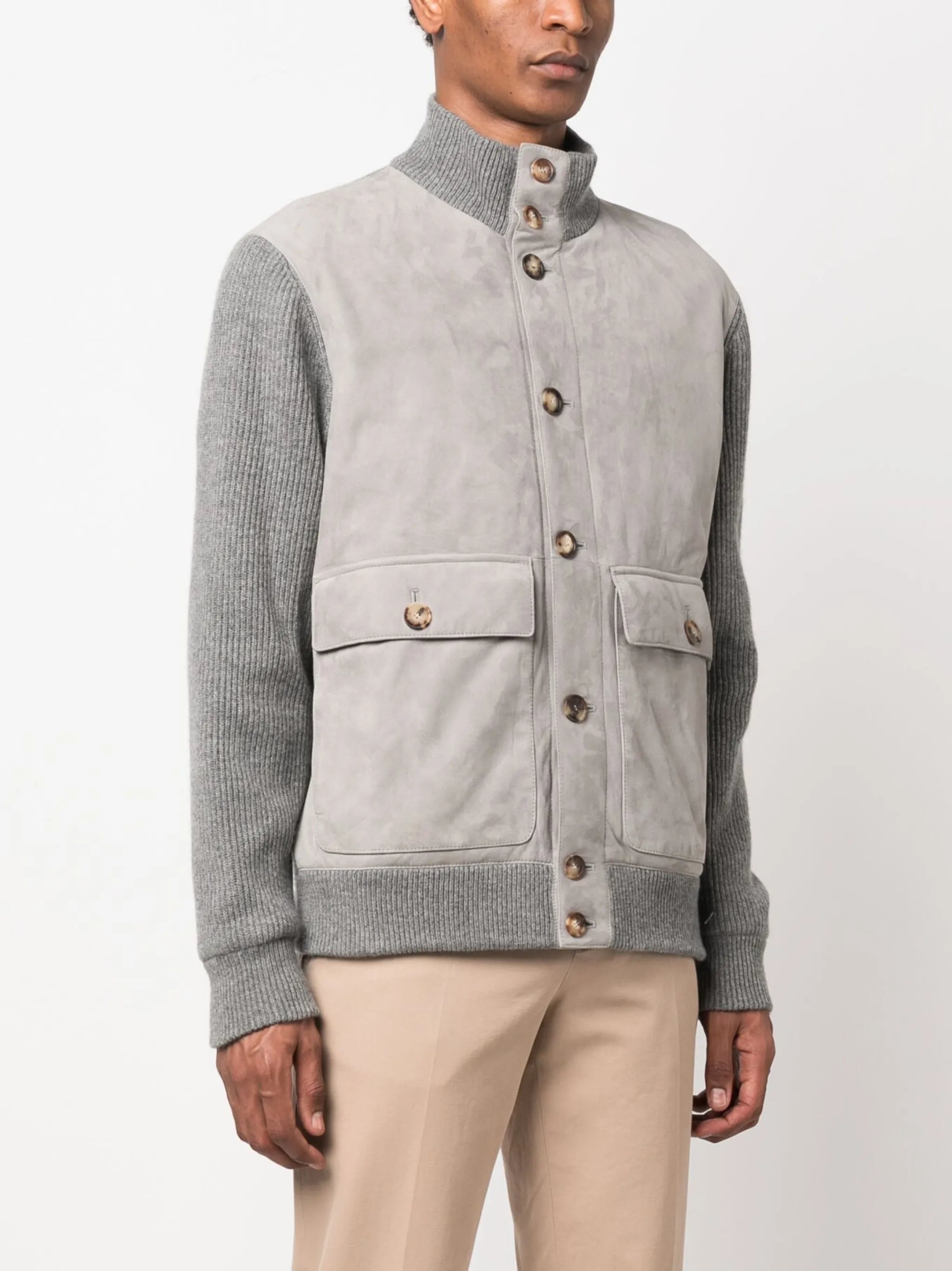 panelled suede-cashmere jacket