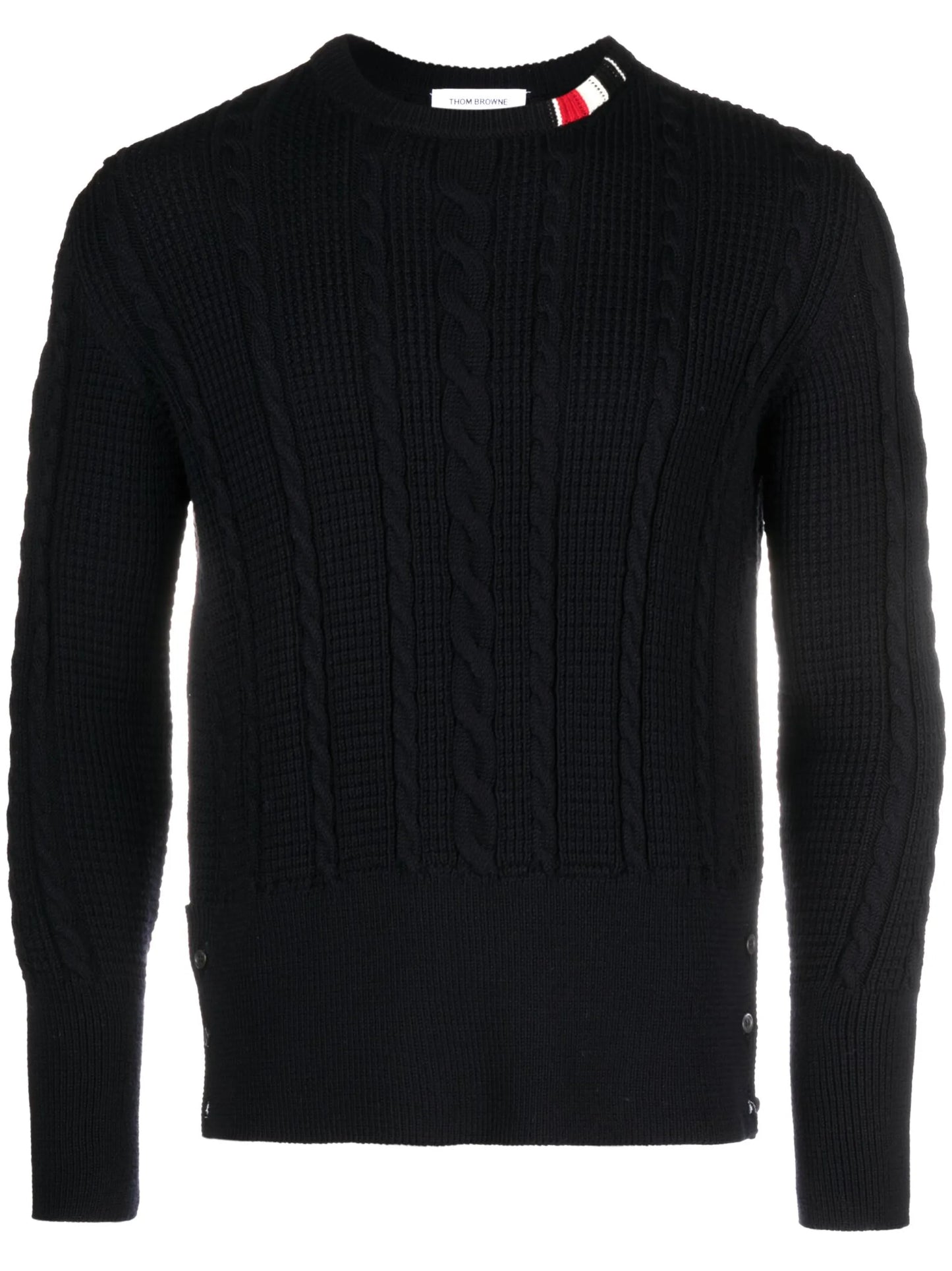 RWB-stripe cable-knit wool jumper