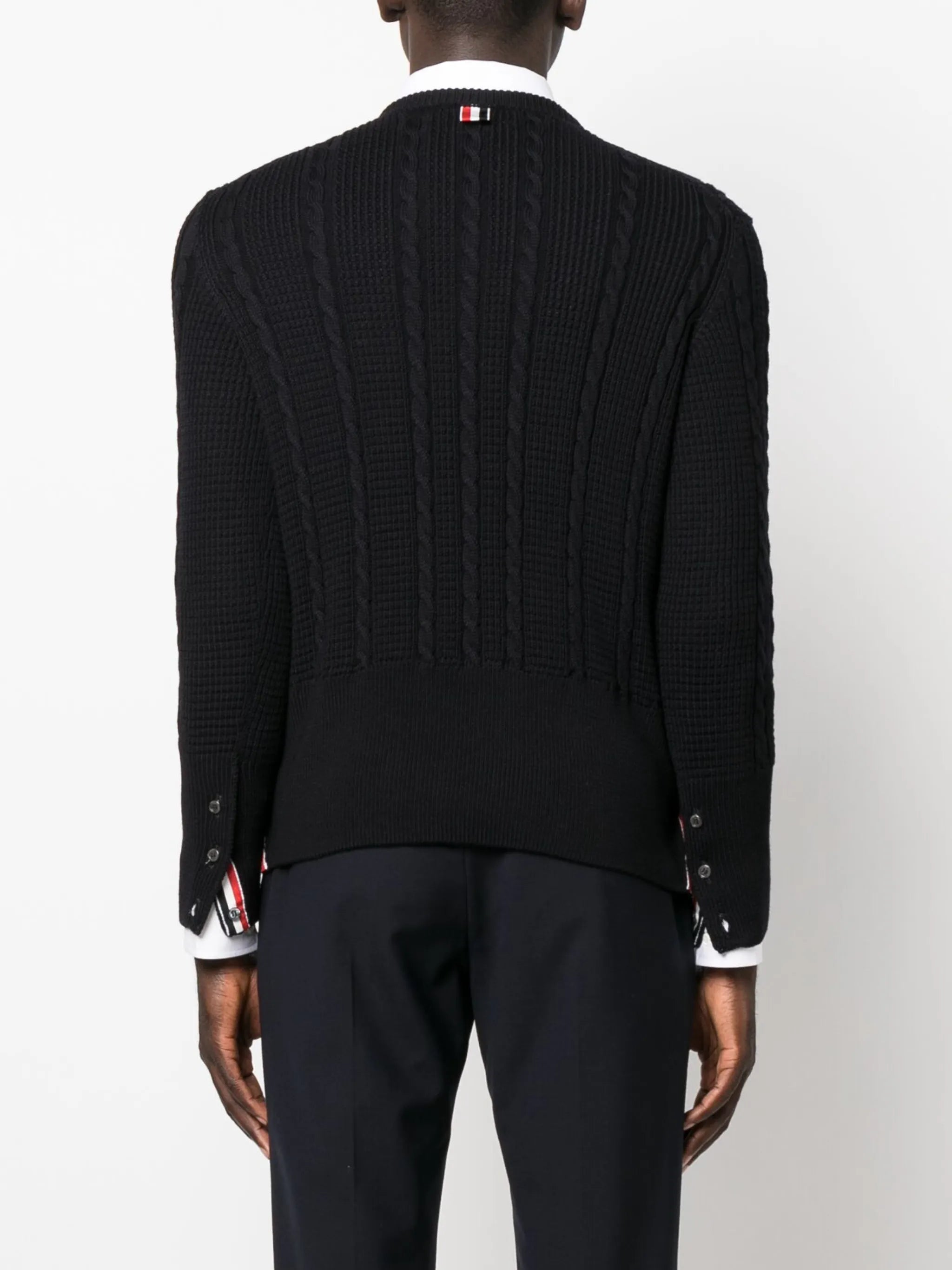 RWB-stripe cable-knit wool jumper