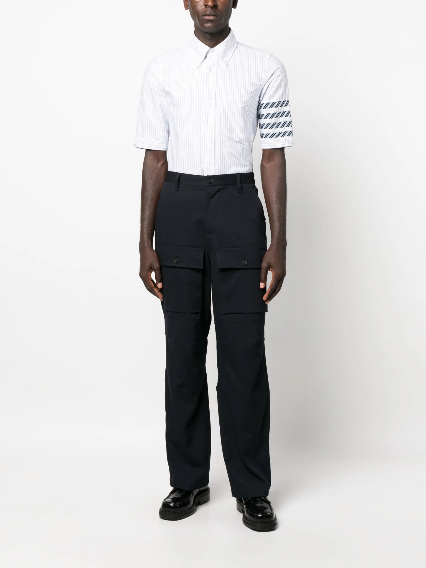 4-Bar stripe short-sleeve cotton shirt