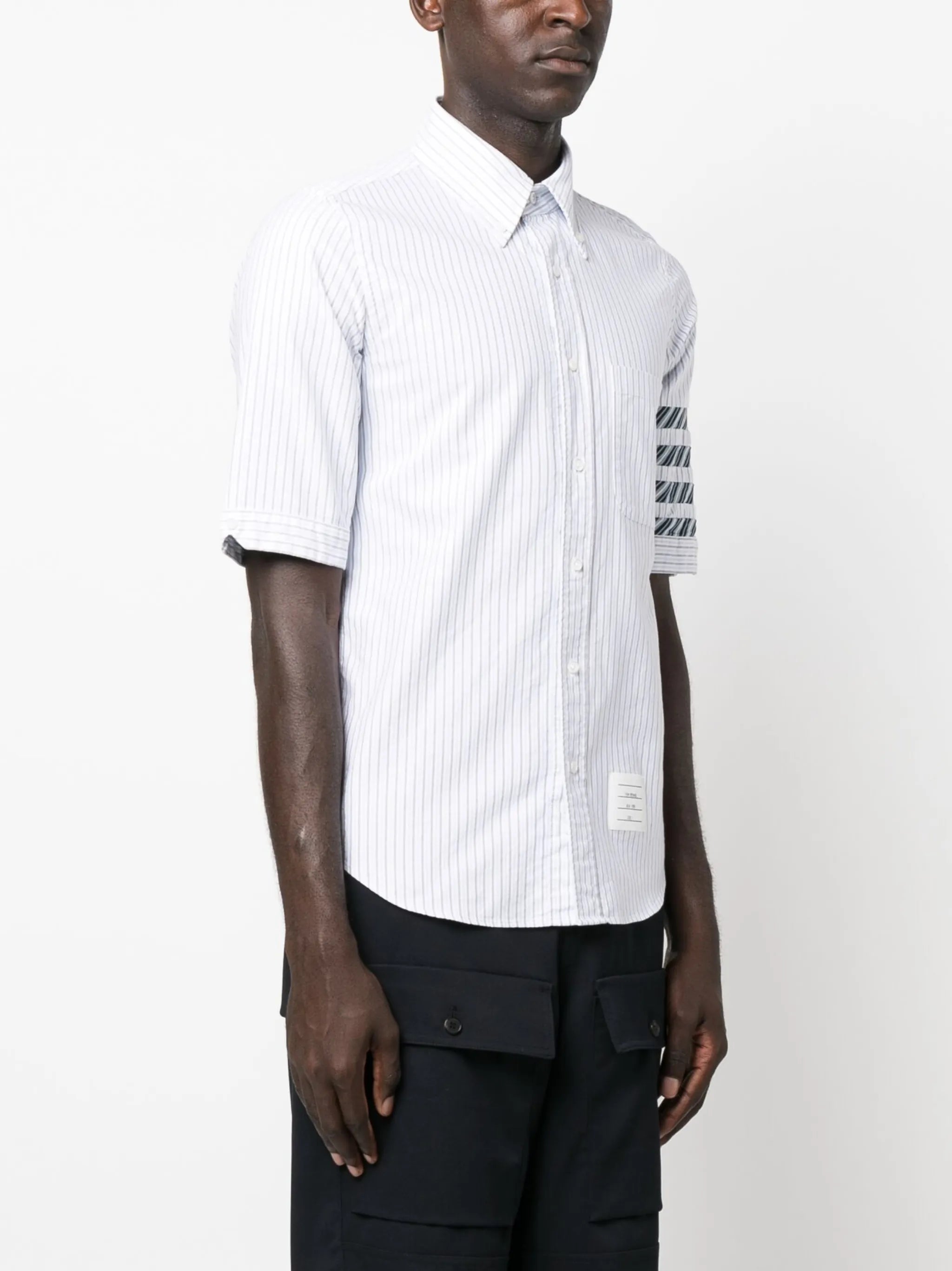 4-Bar stripe short-sleeve cotton shirt
