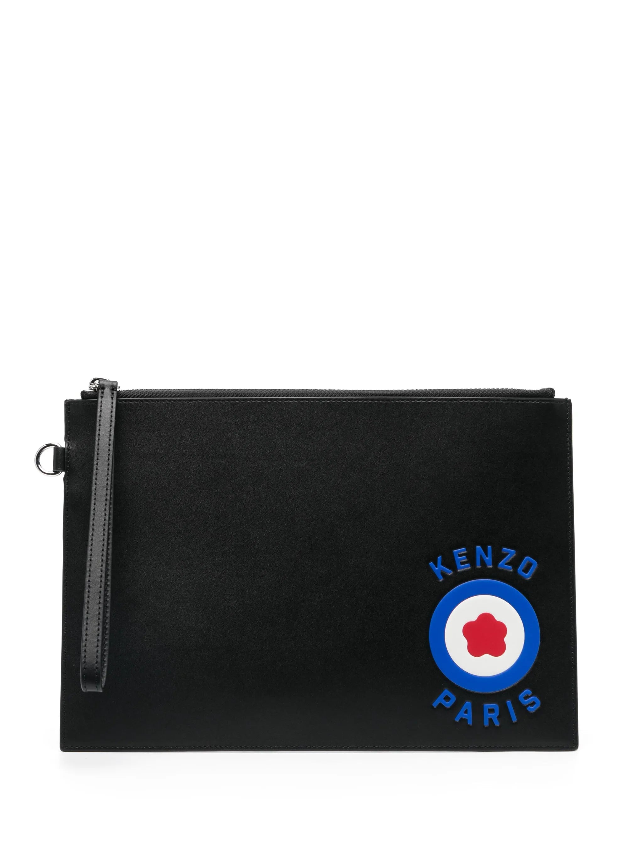 logo-embossed leather clutch bag
