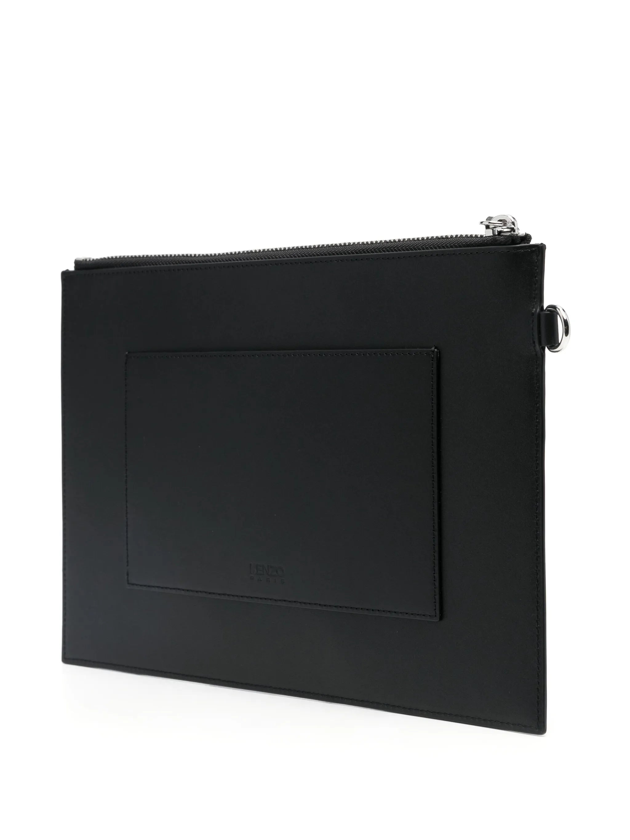 logo-embossed leather clutch bag