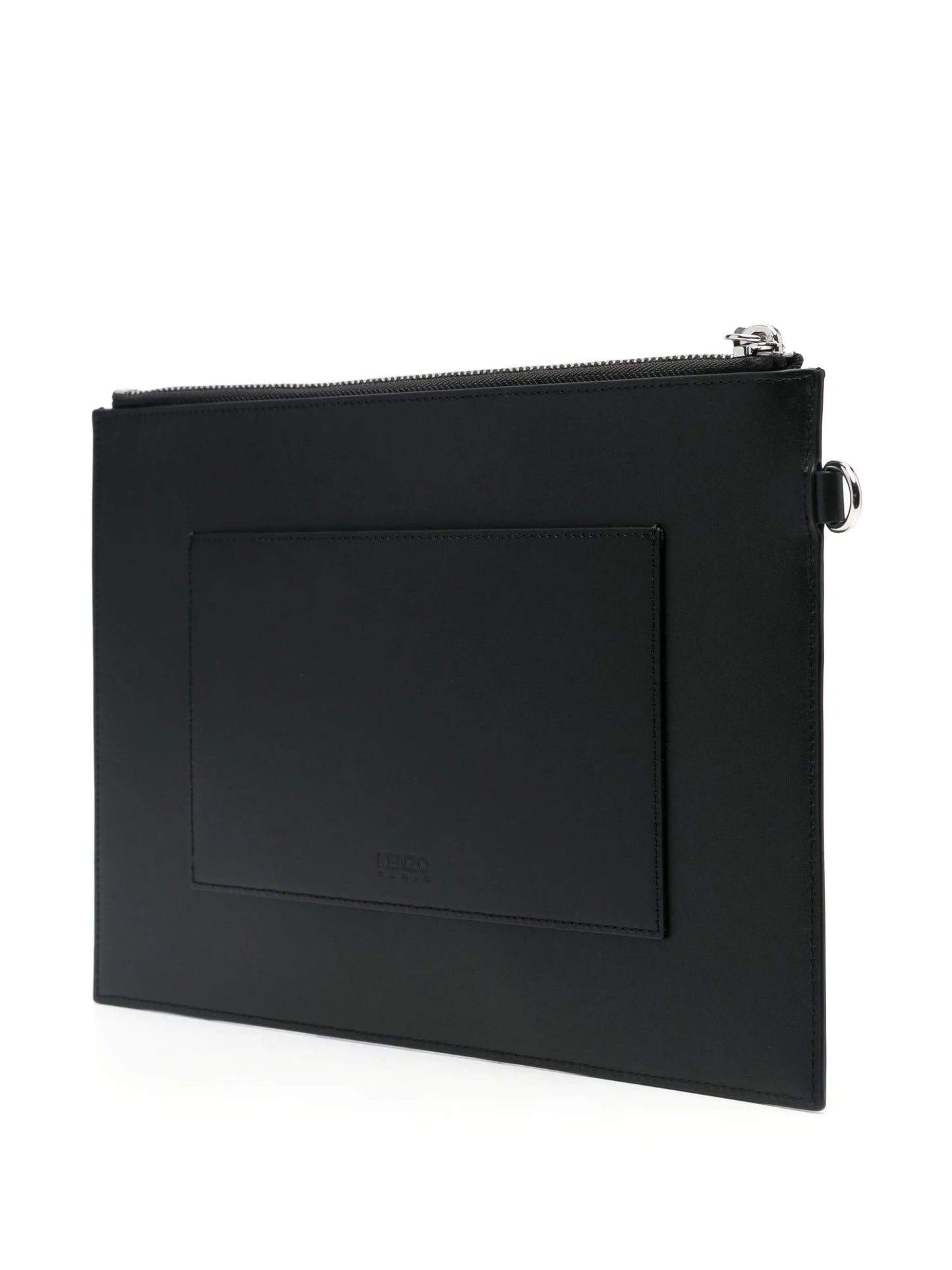 logo-embossed leather clutch bag