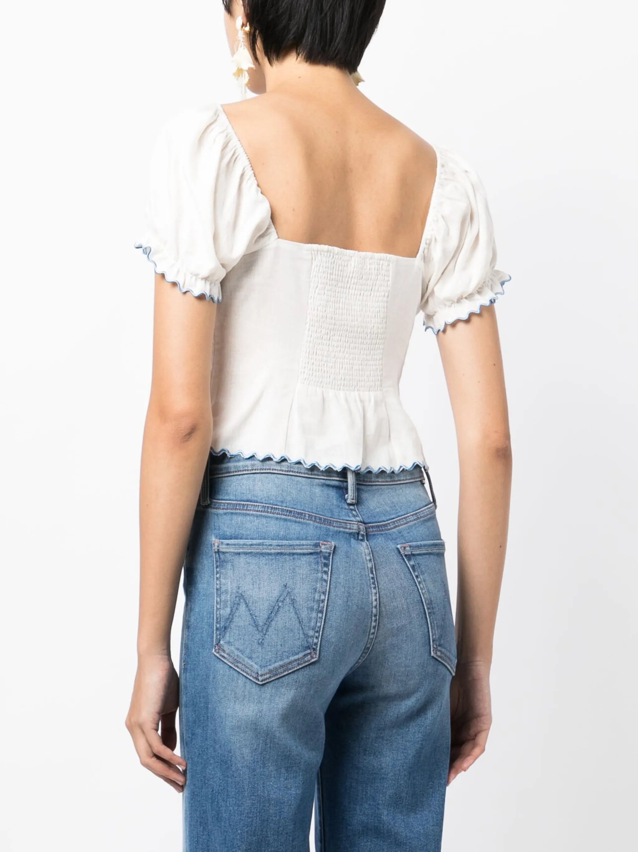 Didi floral-embroidery scalloped blouse