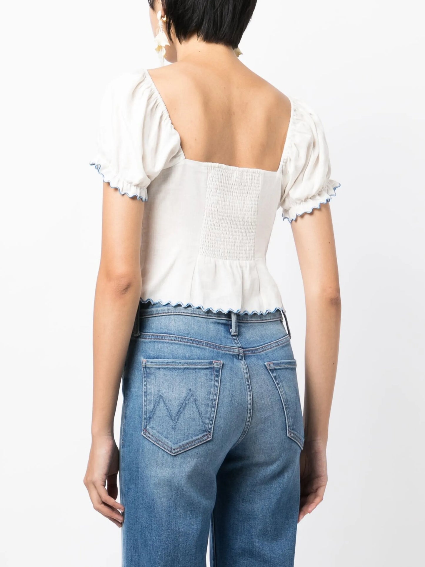 Didi floral-embroidery scalloped blouse