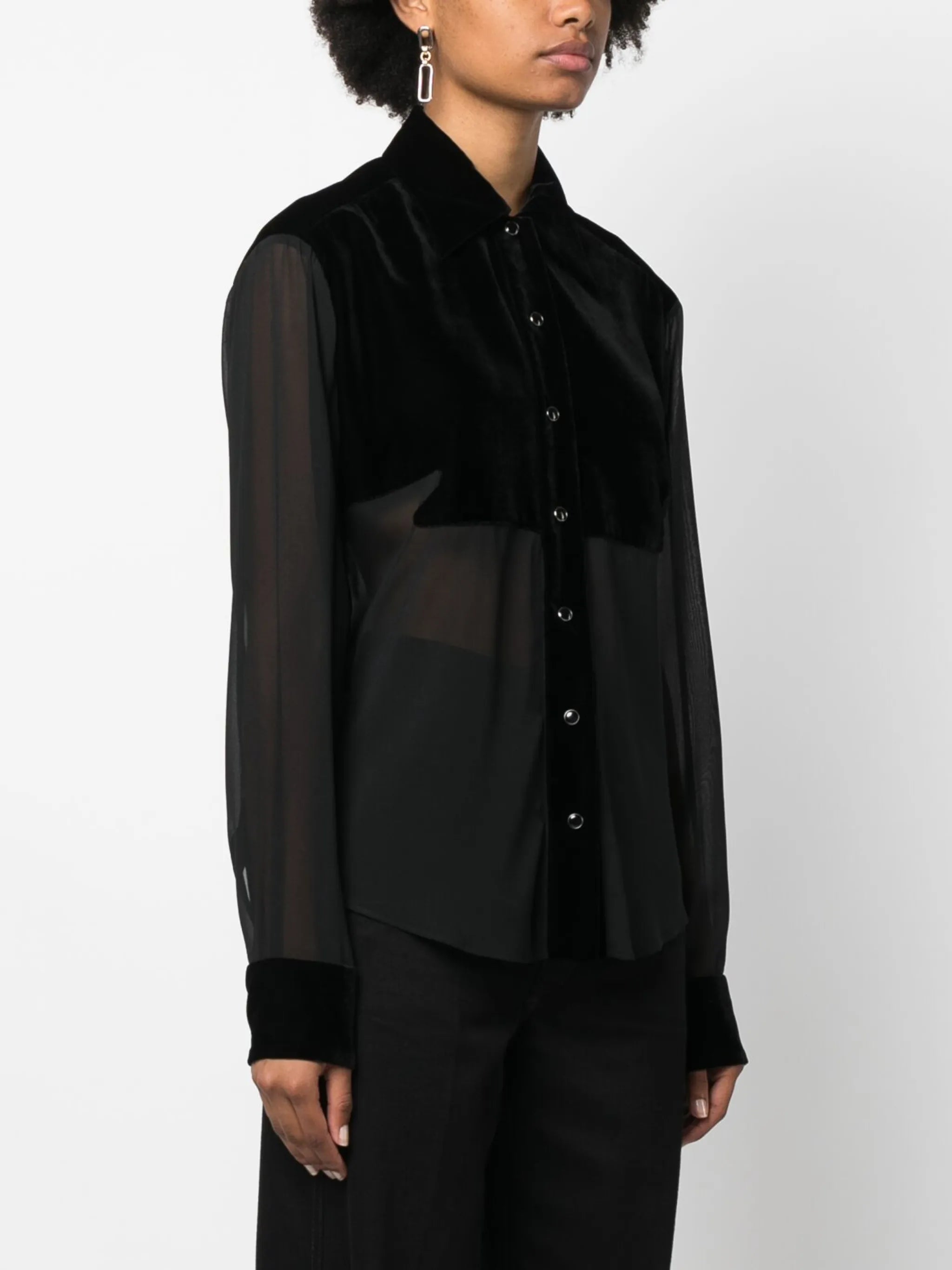 panelled buttoned silk shirt