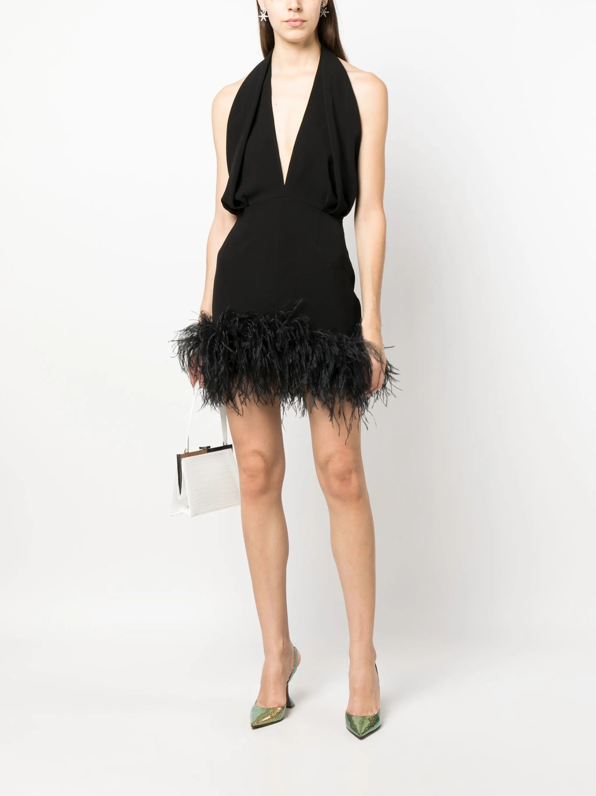 Isolde feather-trim minidress