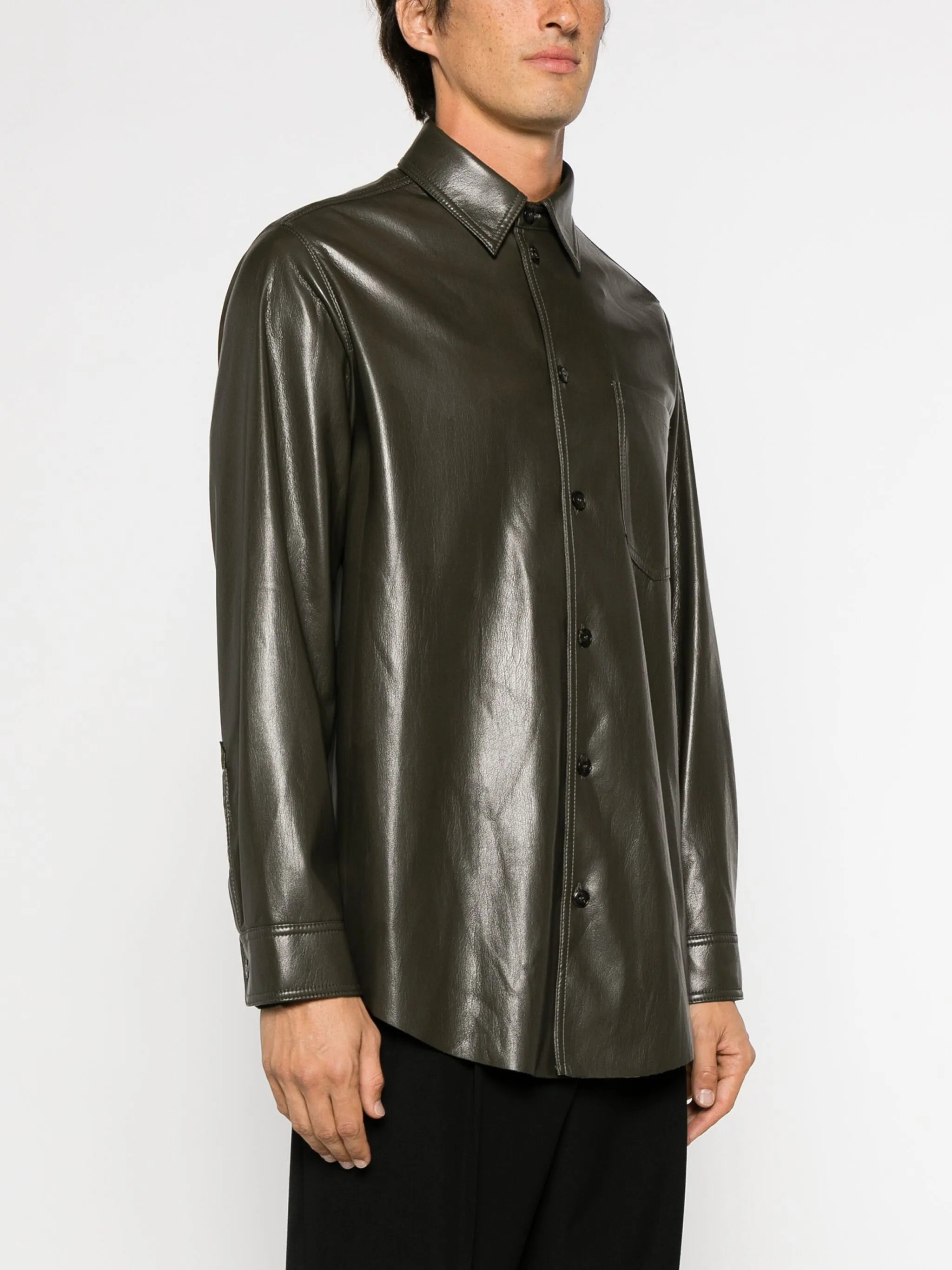 long-sleeve faux-leather shirt