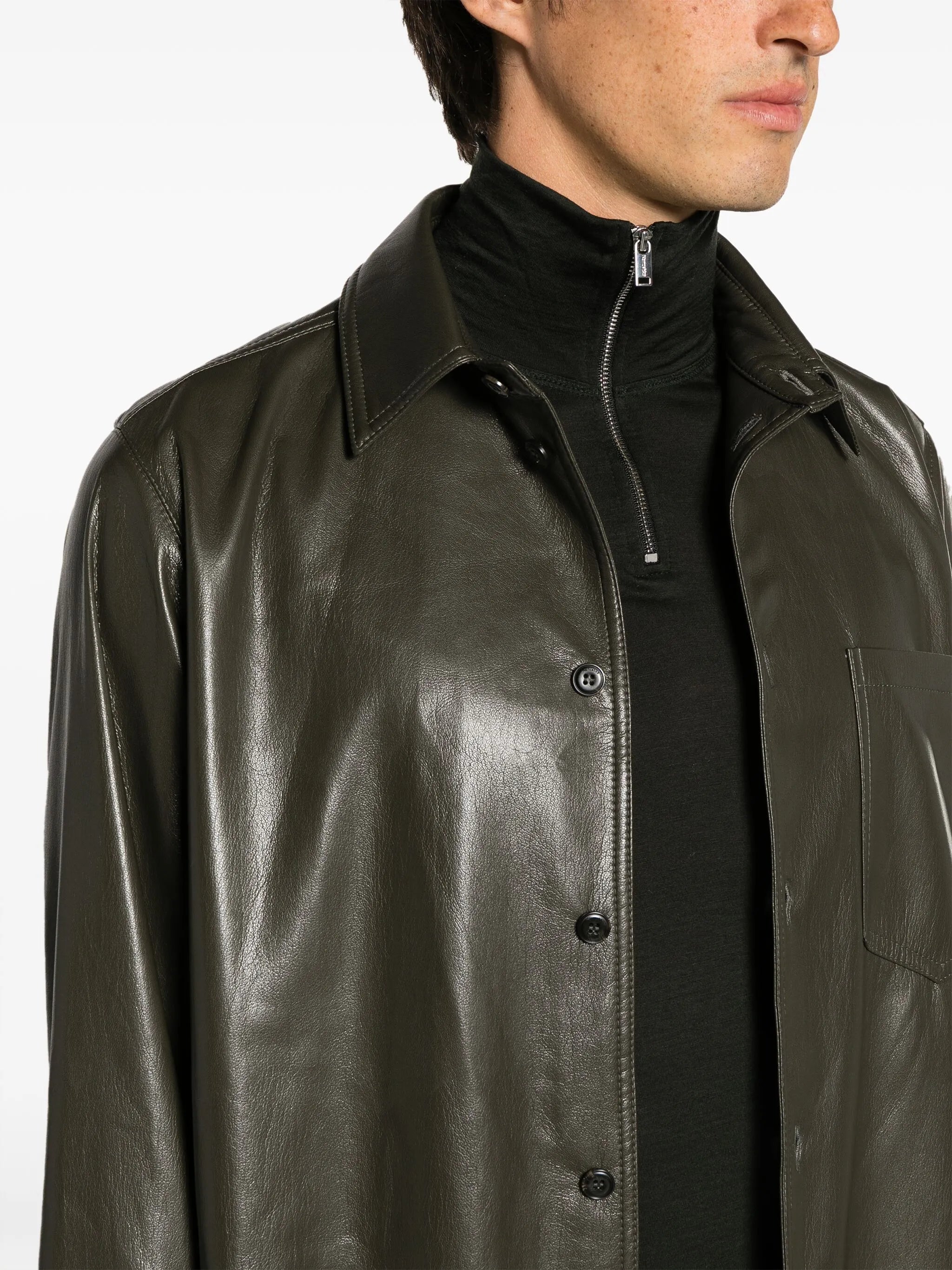 long-sleeve faux-leather shirt