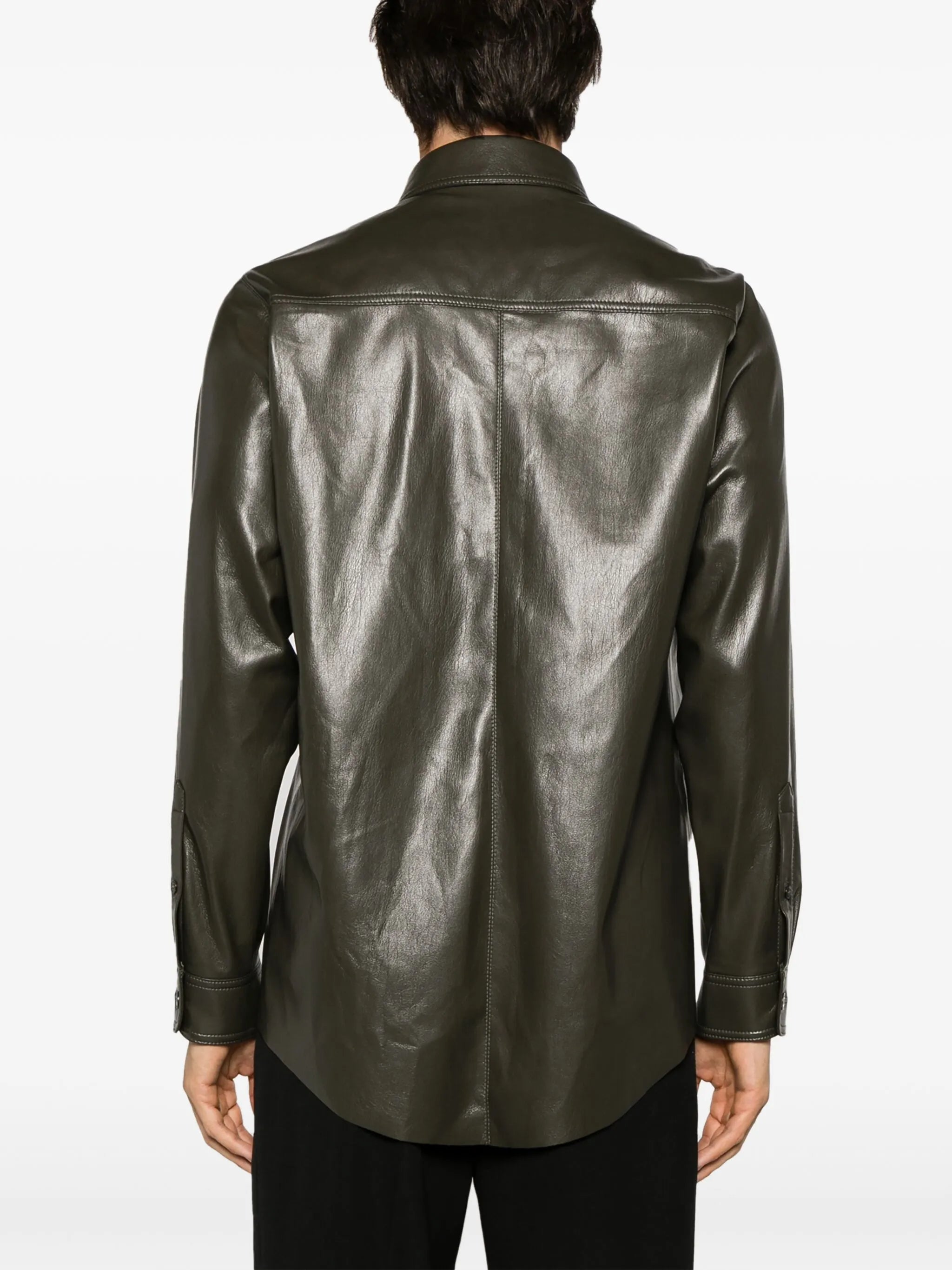 long-sleeve faux-leather shirt