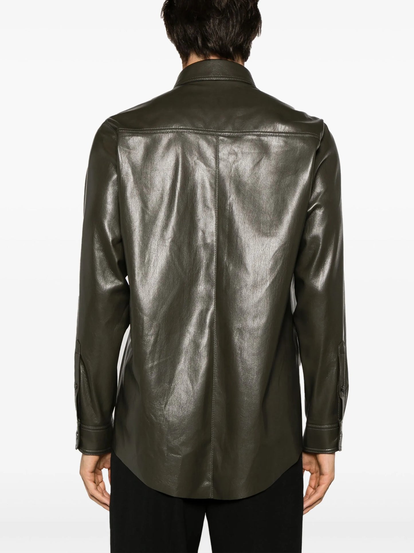 long-sleeve faux-leather shirt