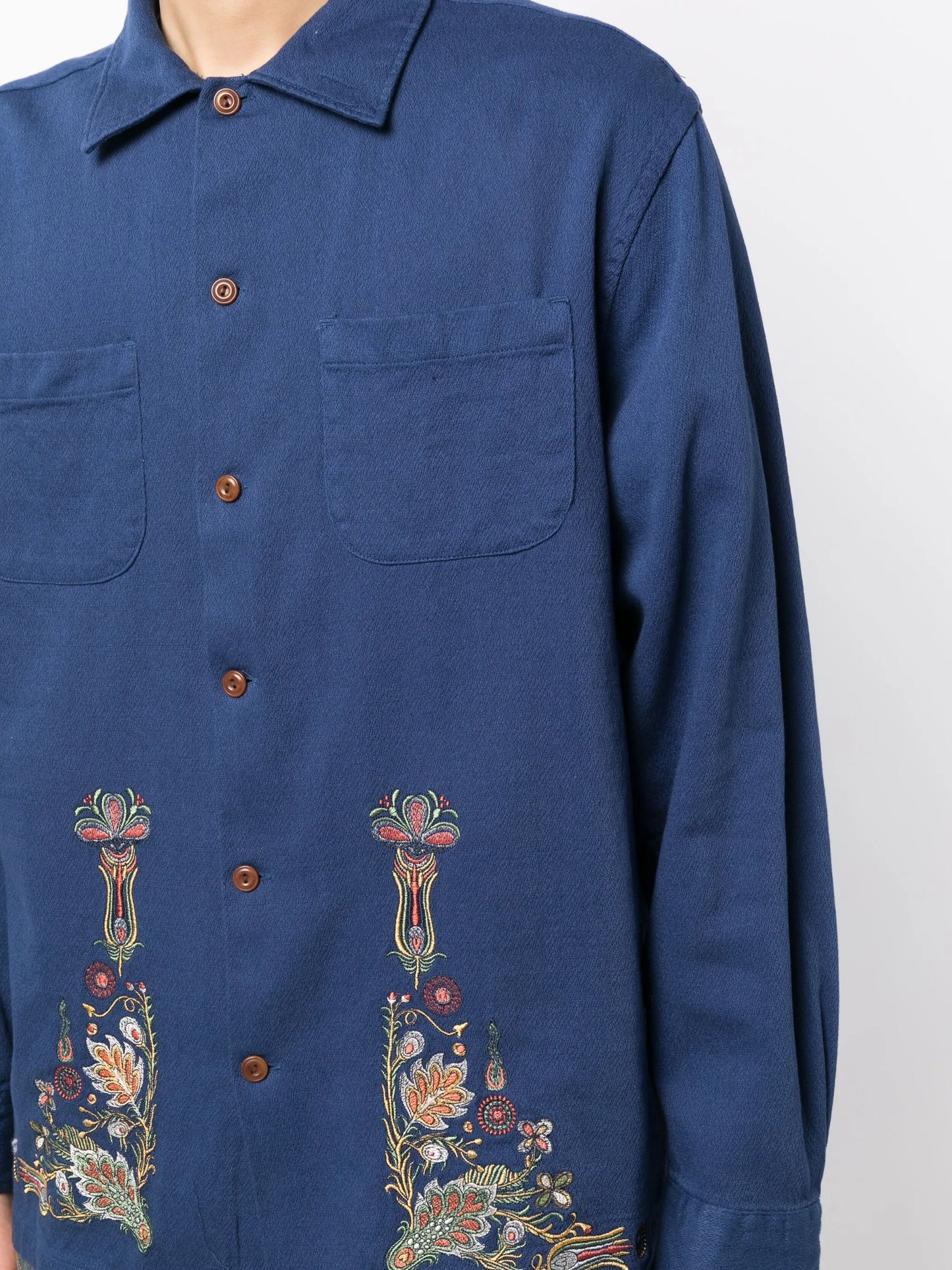 floral-embroidery cotton shirt