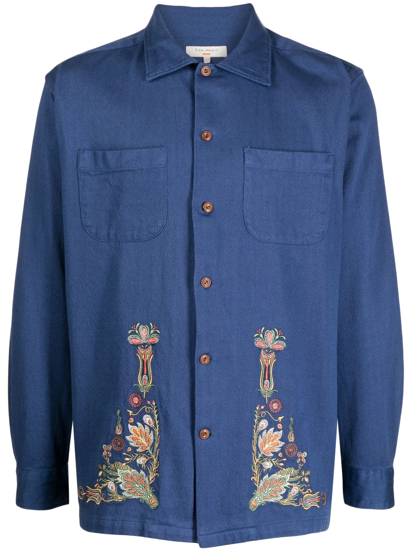 floral-embroidery cotton shirt
