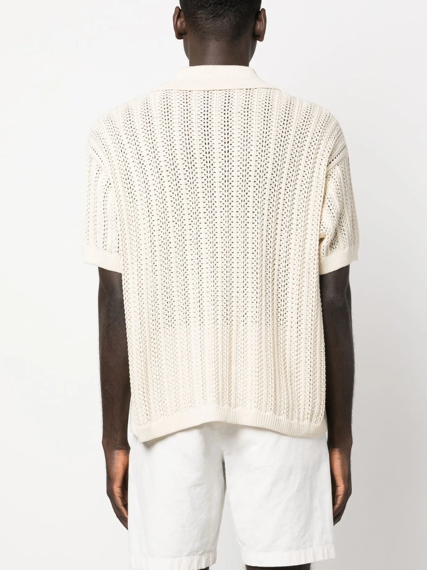 open-knit linen polo shirt