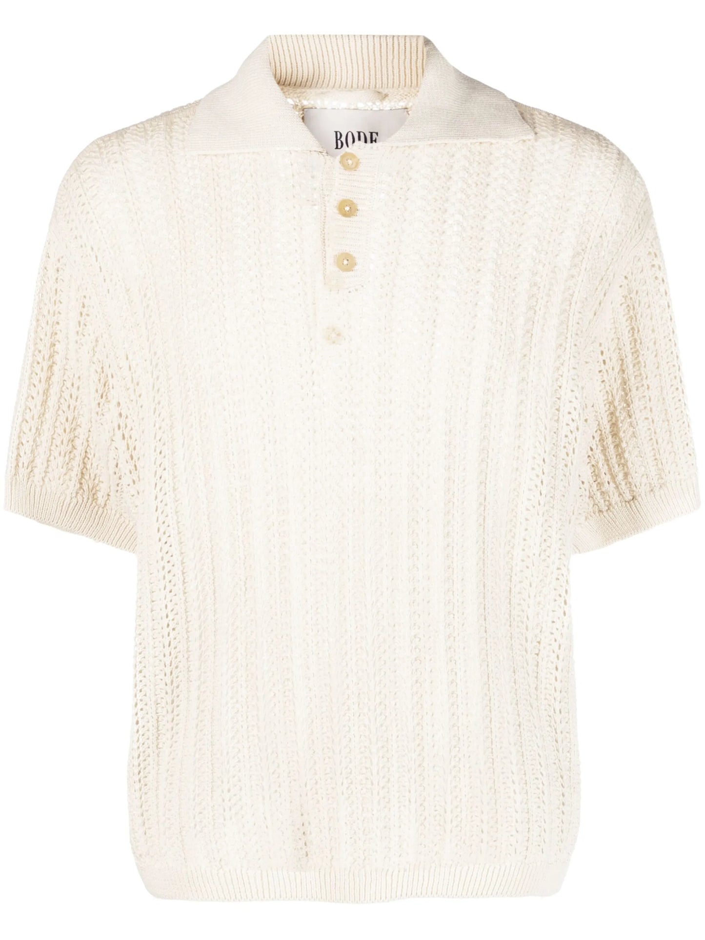 open-knit linen polo shirt
