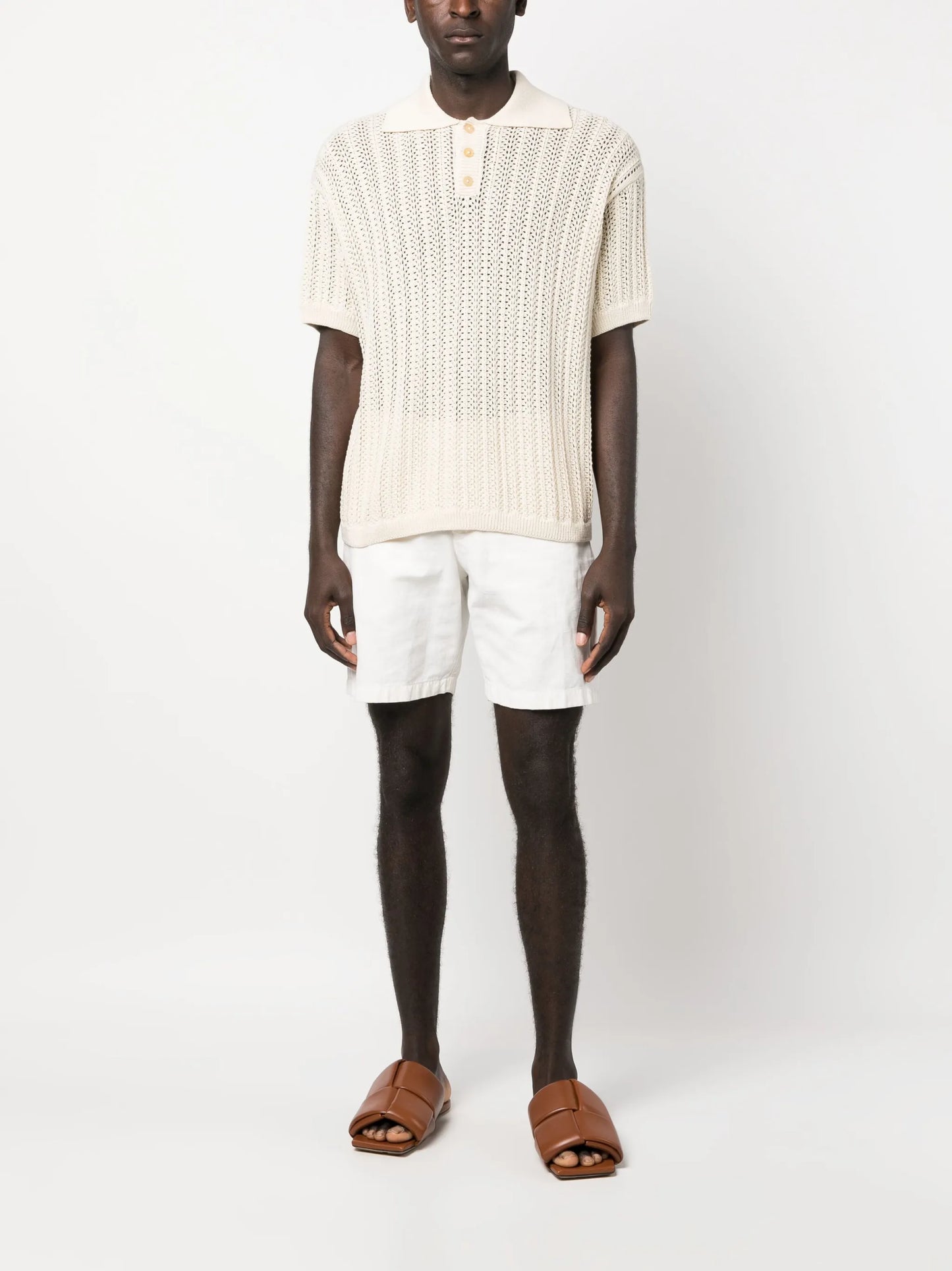 open-knit linen polo shirt
