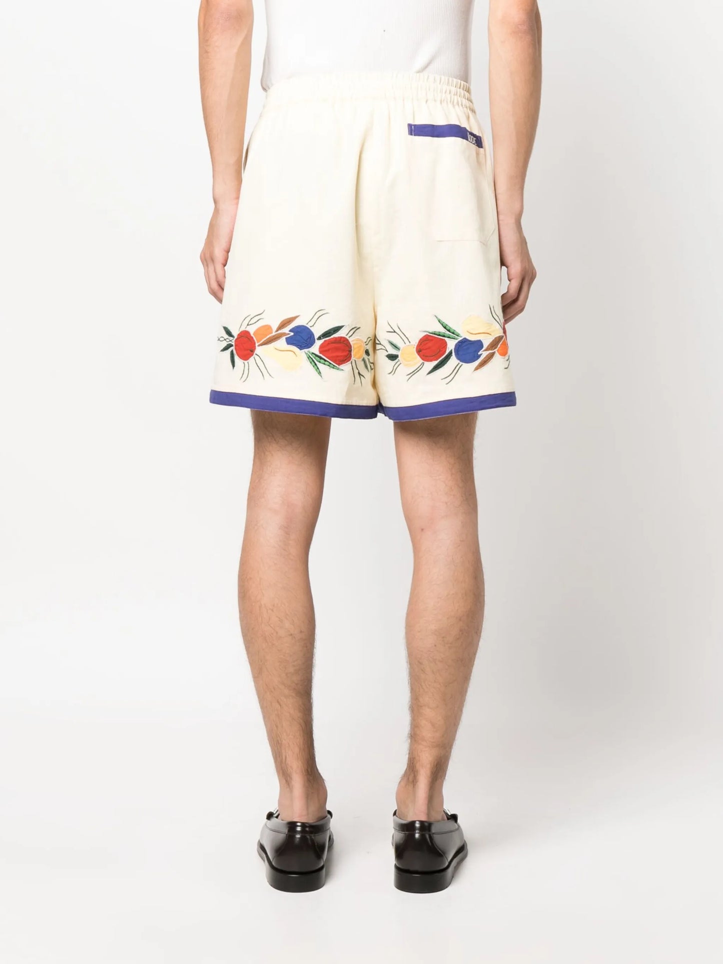 Fruit Bunch appliqué linen-blend shorts