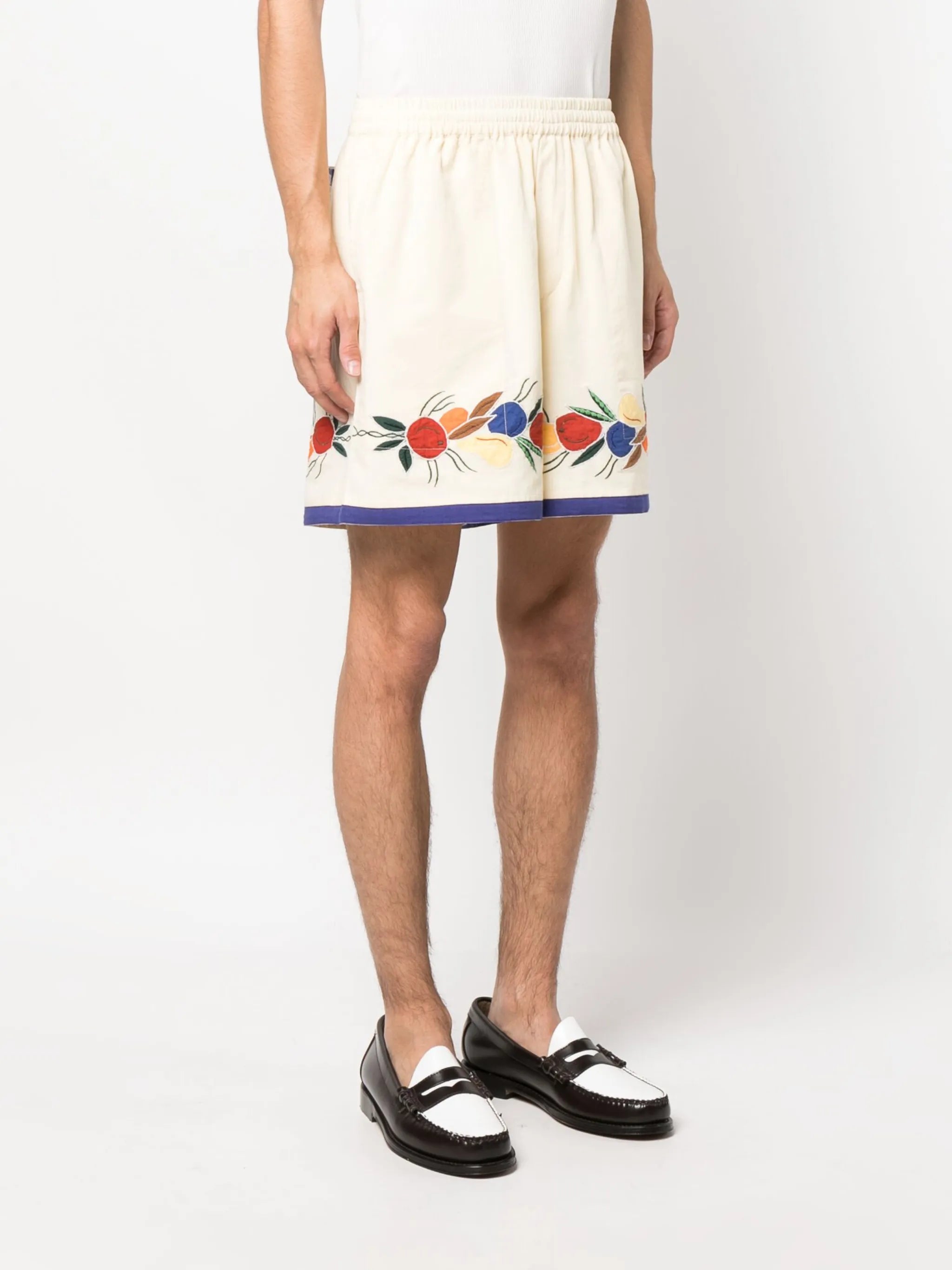 Fruit Bunch appliqué linen-blend shorts