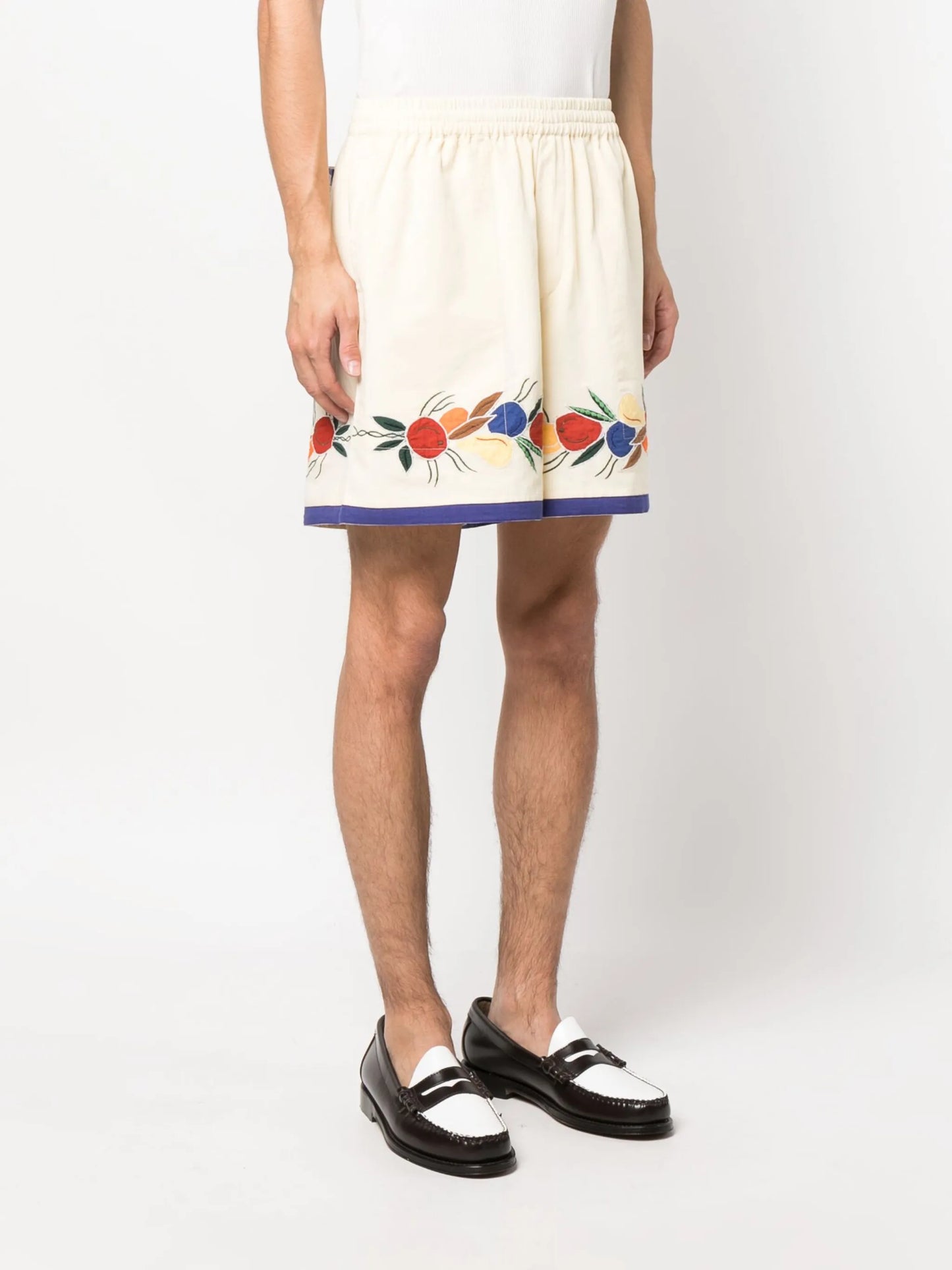 Fruit Bunch appliqué linen-blend shorts