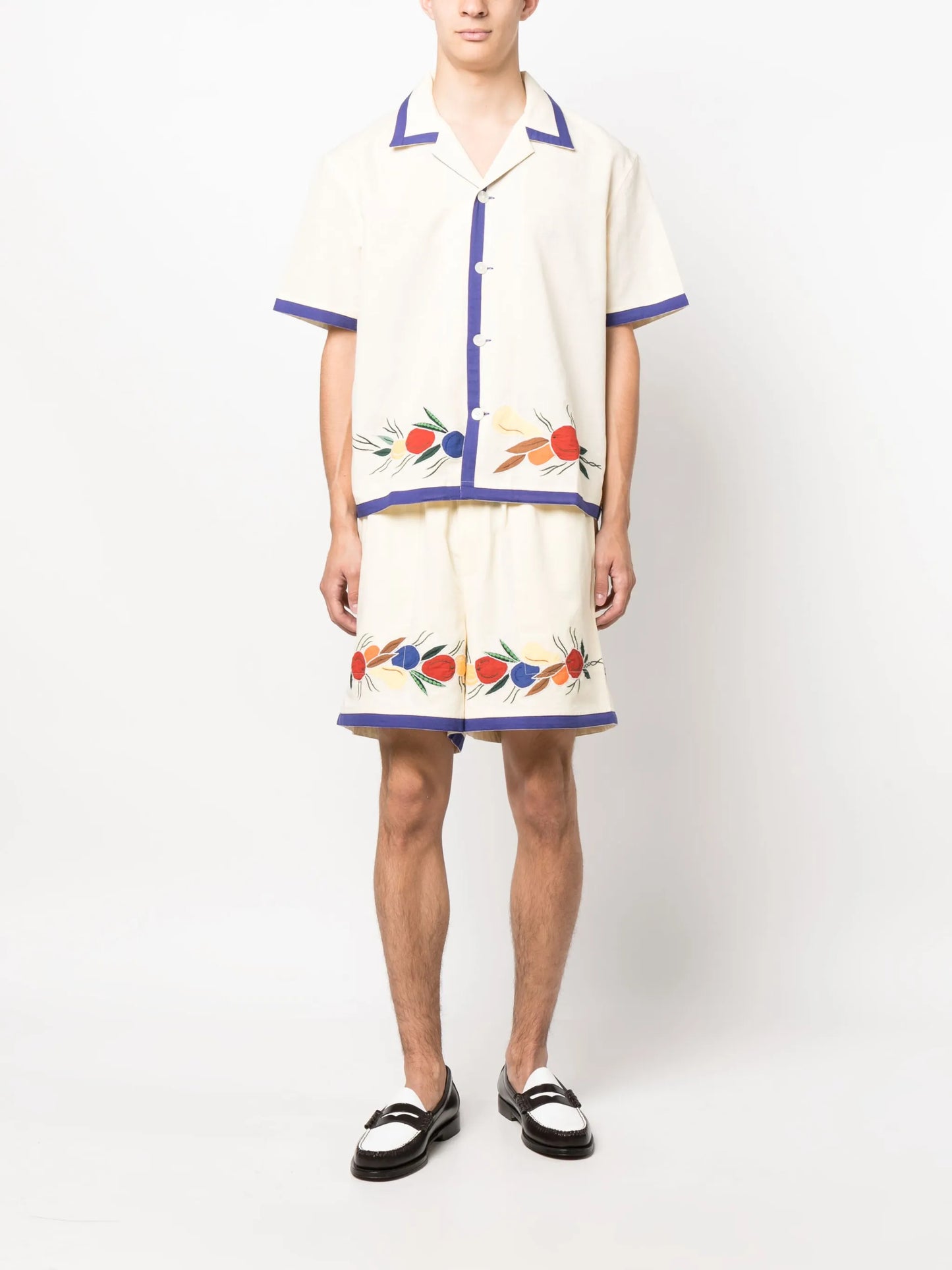 Fruit Bunch appliqué linen-blend shorts