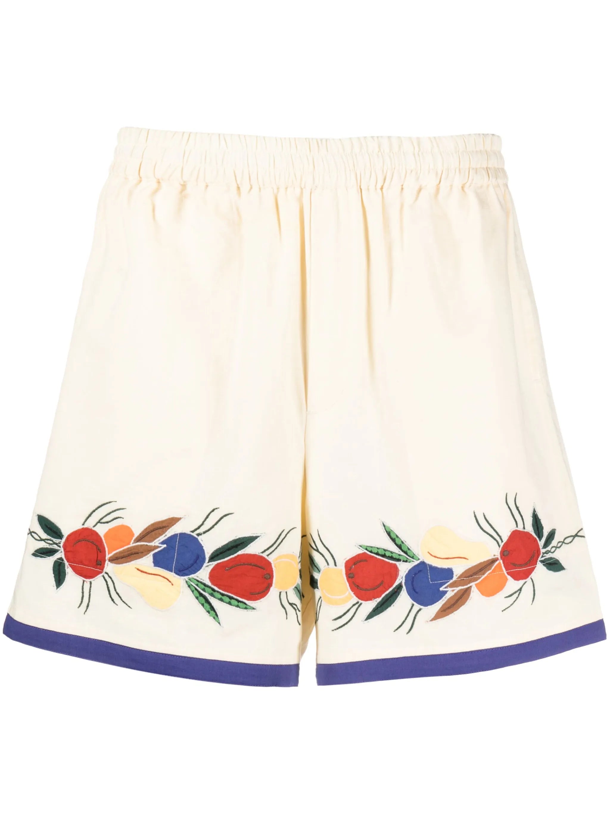 Fruit Bunch appliqué linen-blend shorts
