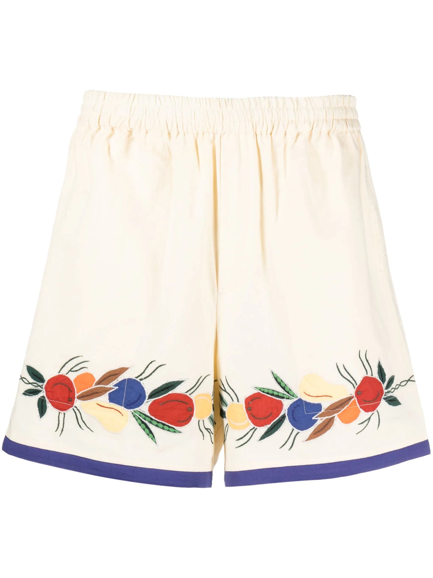 Fruit Bunch appliqué linen-blend shorts